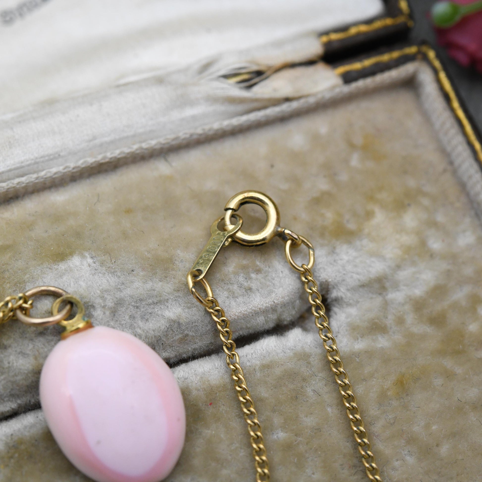 Vintage Gold Filled Pink Opal Pendant Necklace on Trace Chain by ECCO - Cabochon Pink Gemstone