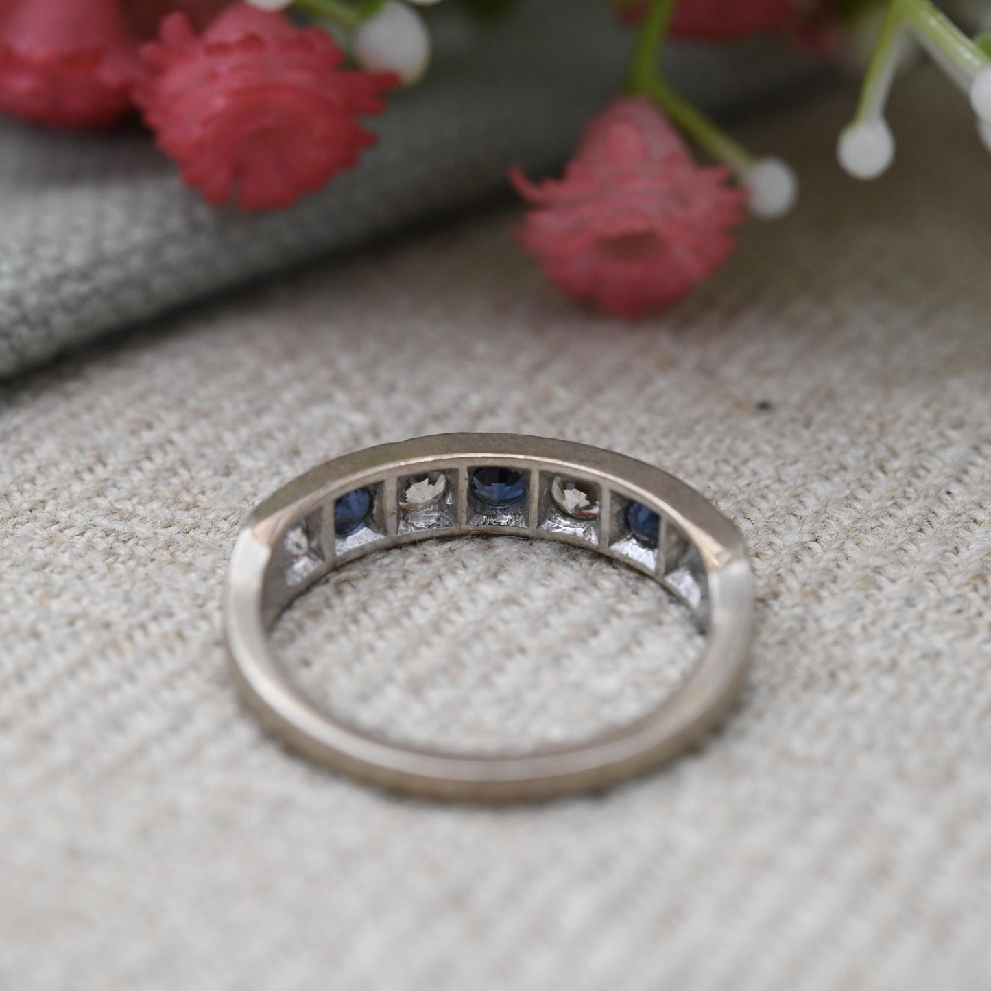 Vintage 18ct Gold Sapphire and Clear Stone Half Eternity Ring 1973 - Alternating Five Stone Engagement Ring | UK Size M 1/2 | US Size 6 1/2