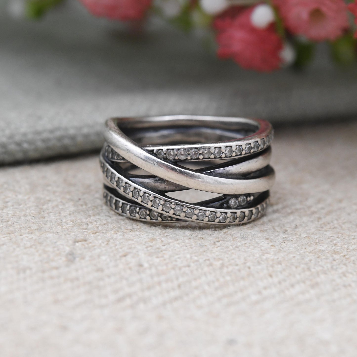 Pandora Sterling Silver Multi Band White Stone Stacking Ring - Pavé Setting | Pretty Gift for Her | UK Size - N | US Size - 6 3/4