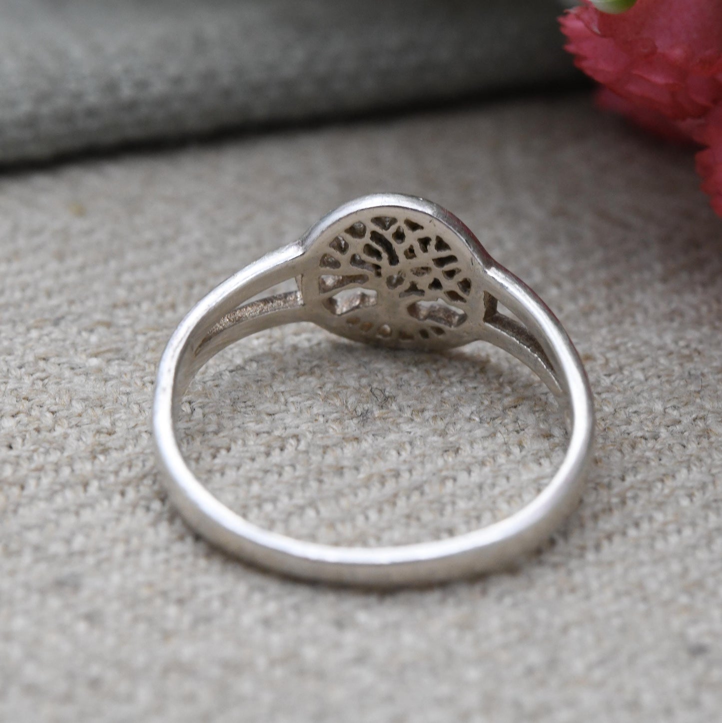 Vintage Sterling Silver Tree of Life Signet Ring - Celtic Design | Openwork Split Shank Shoulders | UK Size - R | US Size - 8 3/4
