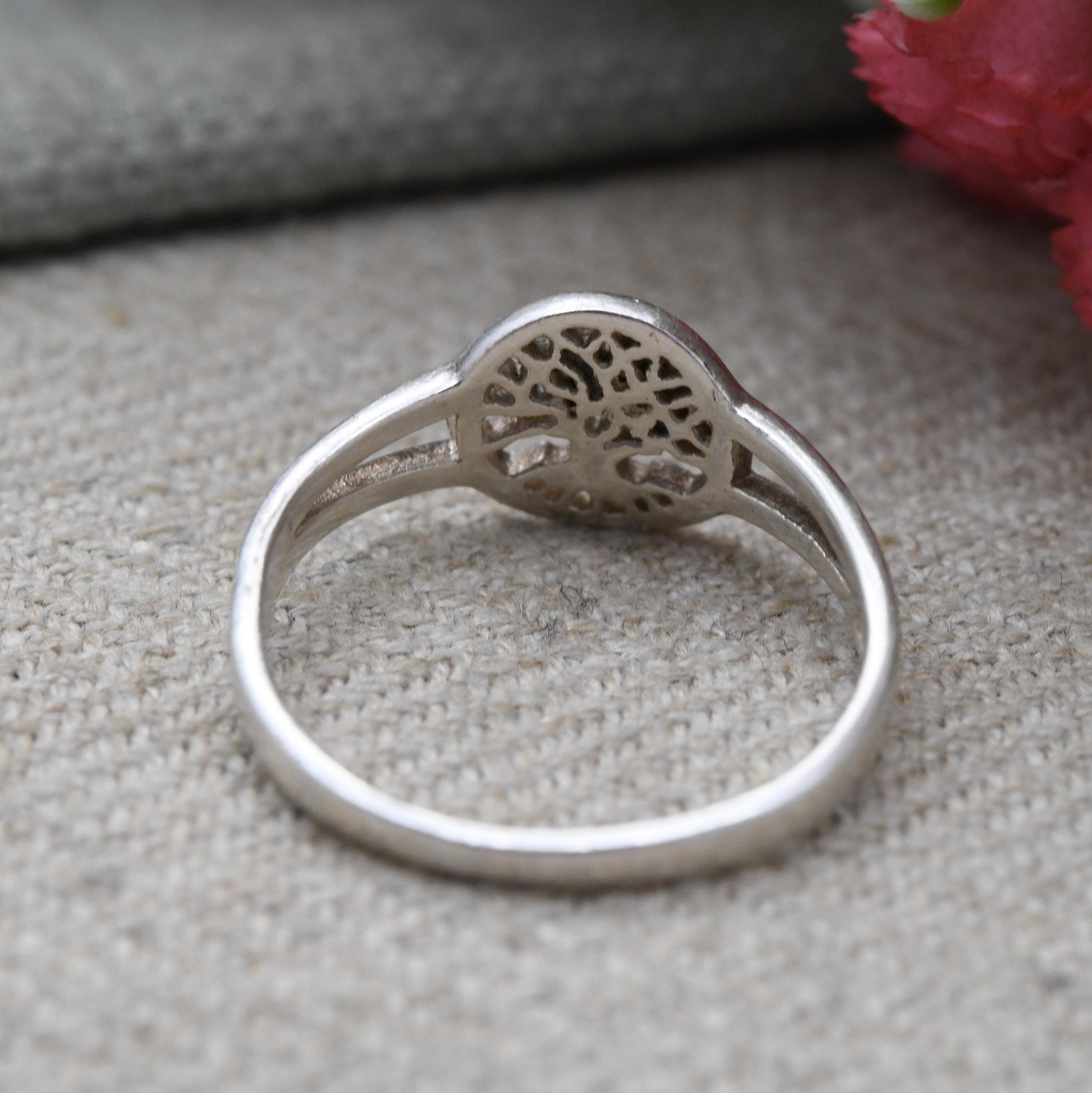 Vintage Sterling Silver Tree of Life Signet Ring - Celtic Design | Openwork Split Shank Shoulders | UK Size - R | US Size - 8 3/4