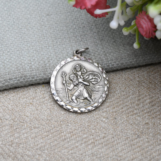 Vintage George Jenson Sterling Silver St. Christopher Pendant - Textured Raised Relief | Saint of Travelling | Gift for Charm Bracelet