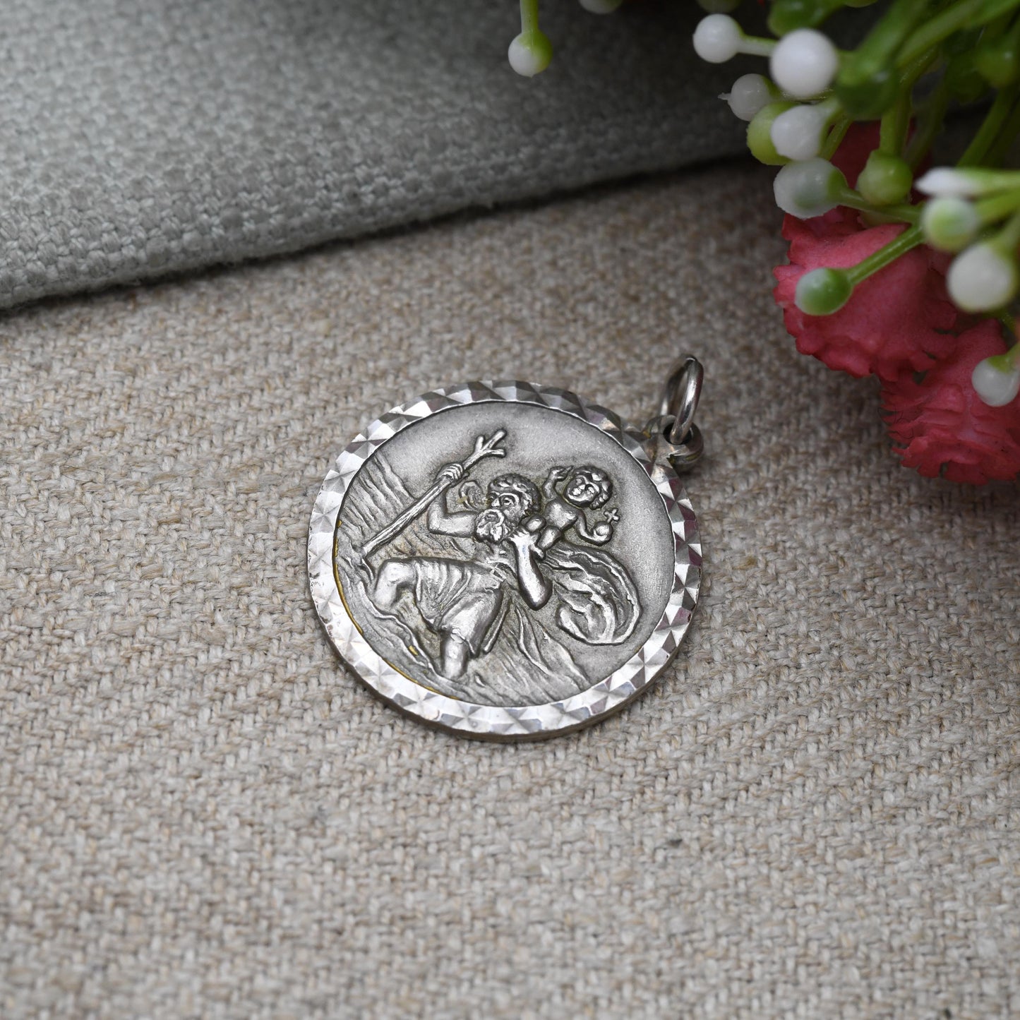 Vintage George Jenson Sterling Silver St. Christopher Pendant - Textured Raised Relief | Saint of Travelling | Gift for Charm Bracelet