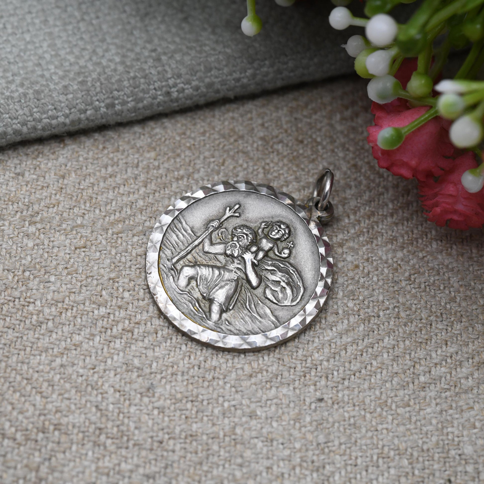 Vintage George Jenson Sterling Silver St. Christopher Pendant - Textured Raised Relief | Saint of Travelling | Gift for Charm Bracelet