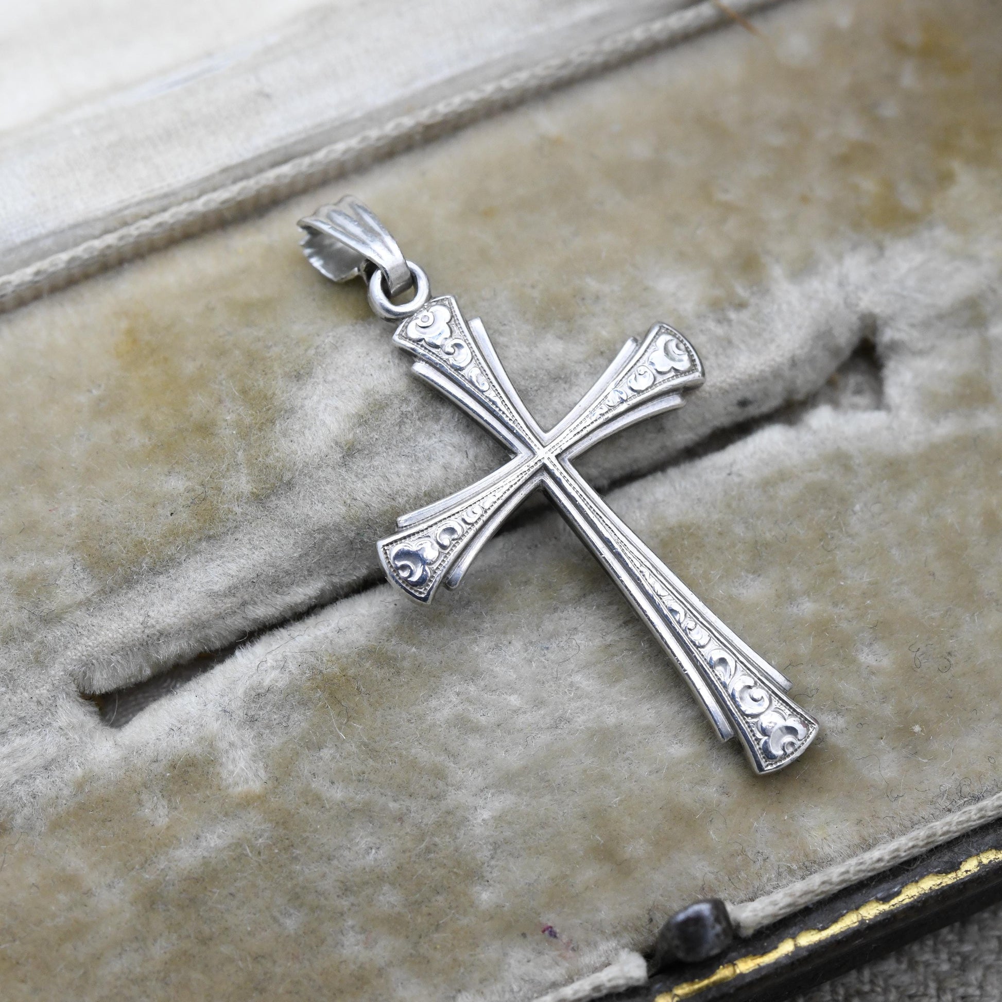 Vintage Kordes and Lichtenfels Sterling Silver Cross Pendant - K&L Raised Relief Scrolling Religious Gift | Christian Necklace