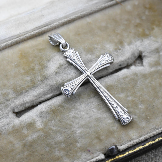 Vintage Kordes and Lichtenfels Sterling Silver Cross Pendant - K&L Raised Relief Scrolling Religious Gift | Christian Necklace