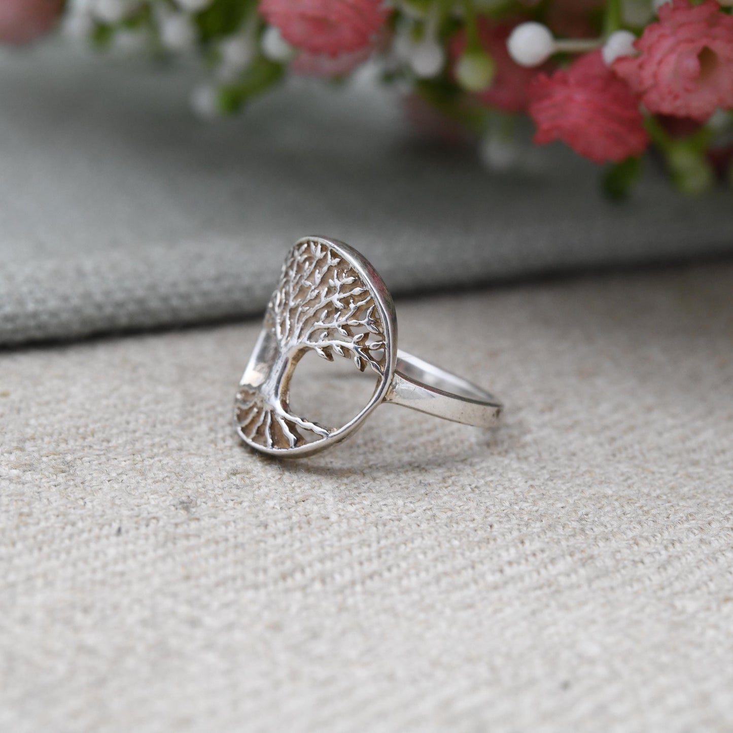 Sterling Silver Tree of Life Signet Ring - Celtic Openwork Design | Chunky Pinky Silver | UK Size - M 1/2 | US Size - 6 1/2