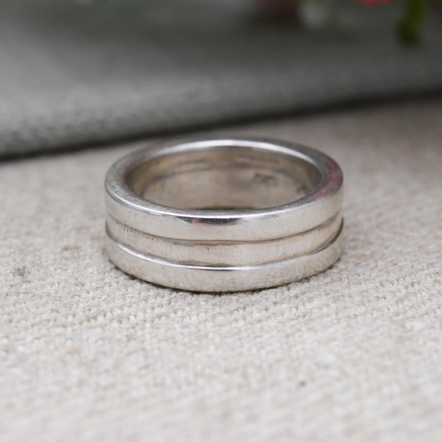 Vintage Sterling Silver Multi Band Ring - Unisex Stacking Silver Wide Band | UK Size - Q | US Size - 8
