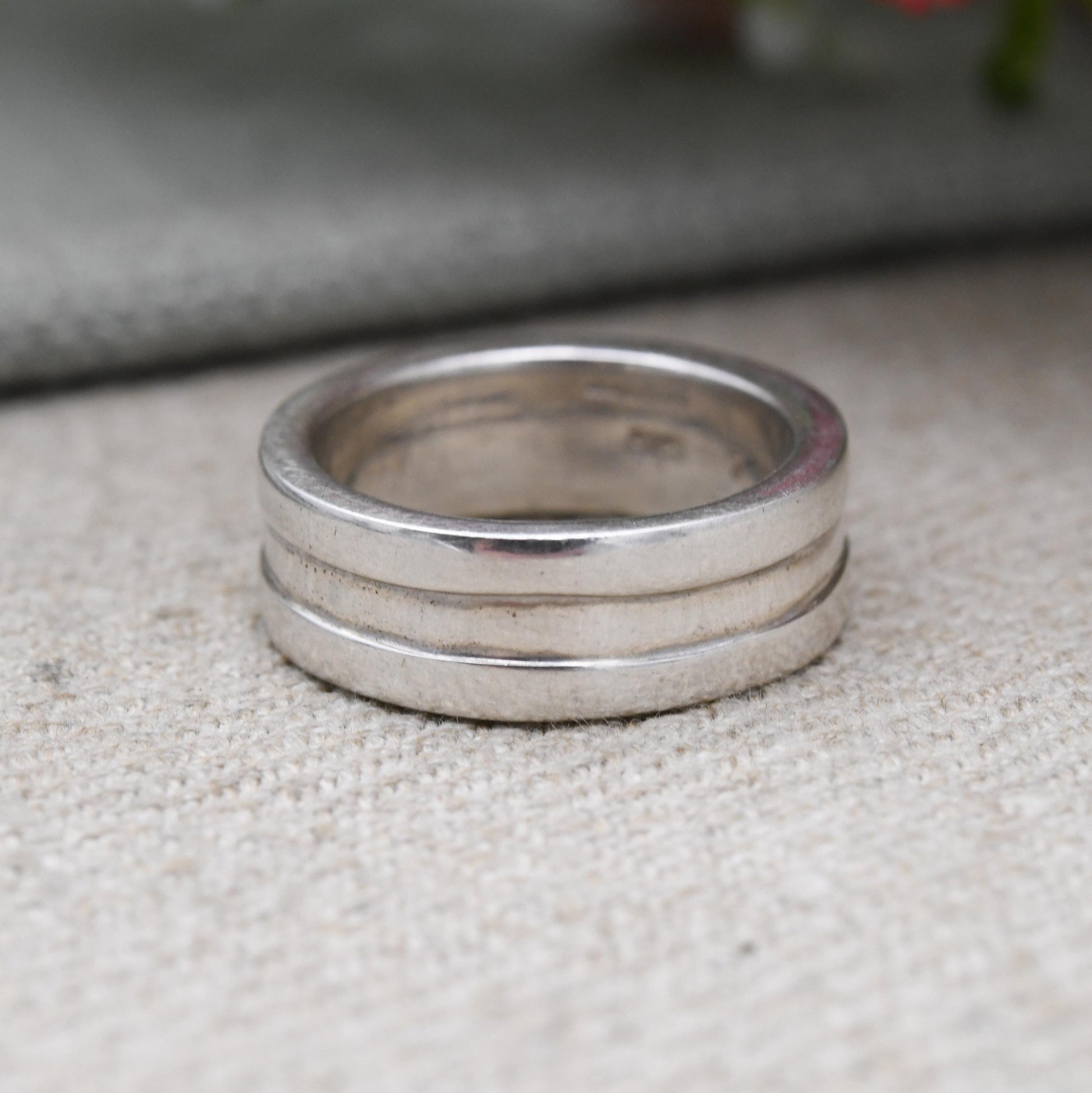 Vintage Sterling Silver Multi Band Ring - Unisex Stacking Silver Wide Band | UK Size - Q | US Size - 8