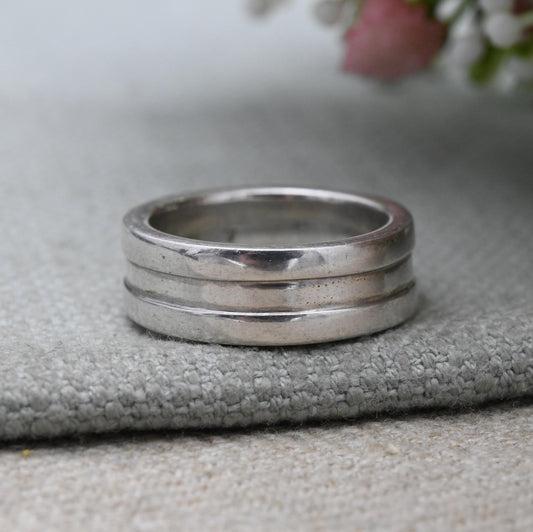 Vintage Sterling Silver Multi Band Ring - Unisex Stacking Silver Wide Band | UK Size - Q | US Size - 8