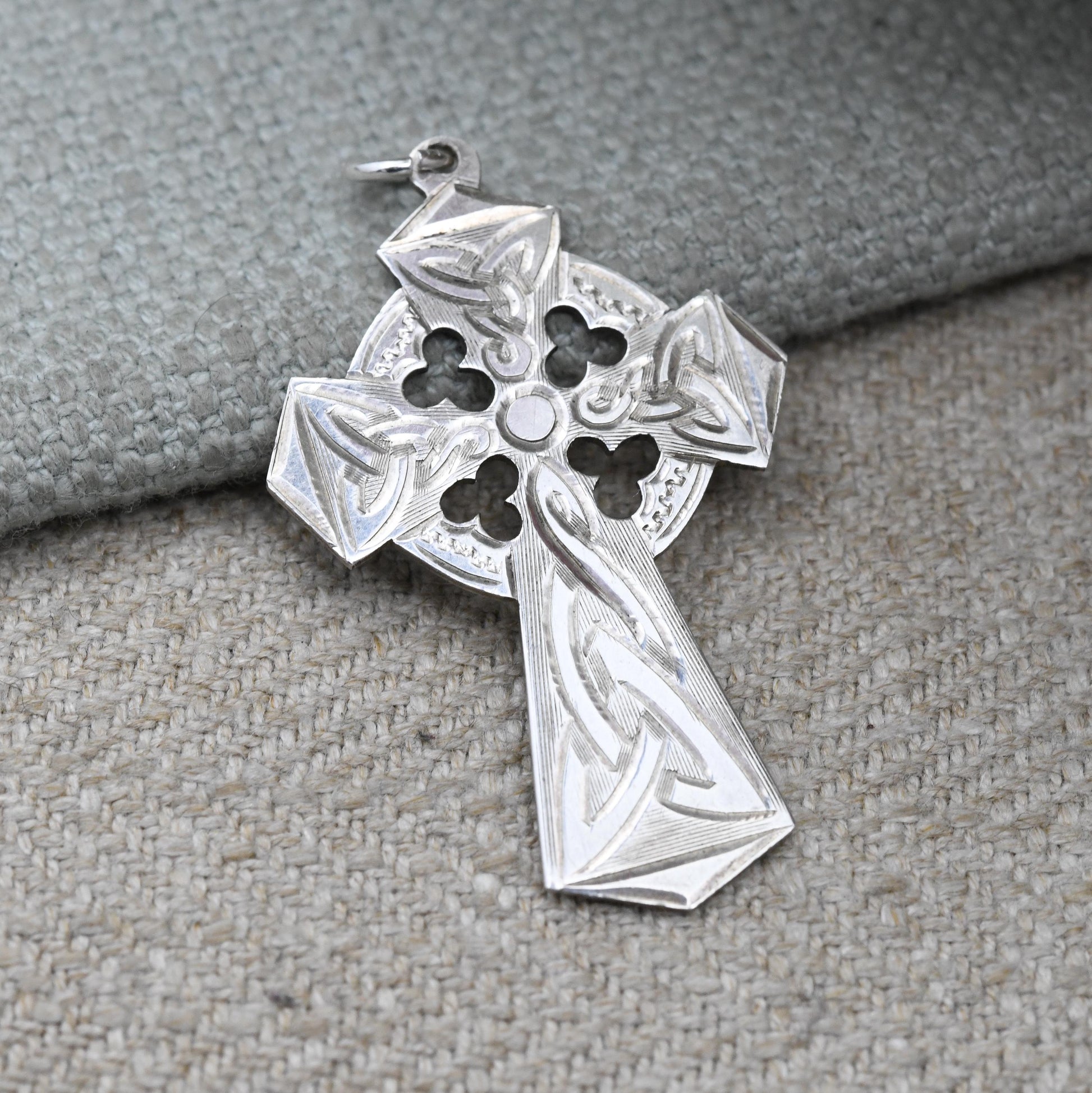 Vintage Silver Celtic Cross Pendant 1978 - Engraved Celtic Twists and Triquetras | Vintage Religious Jewellery Gift