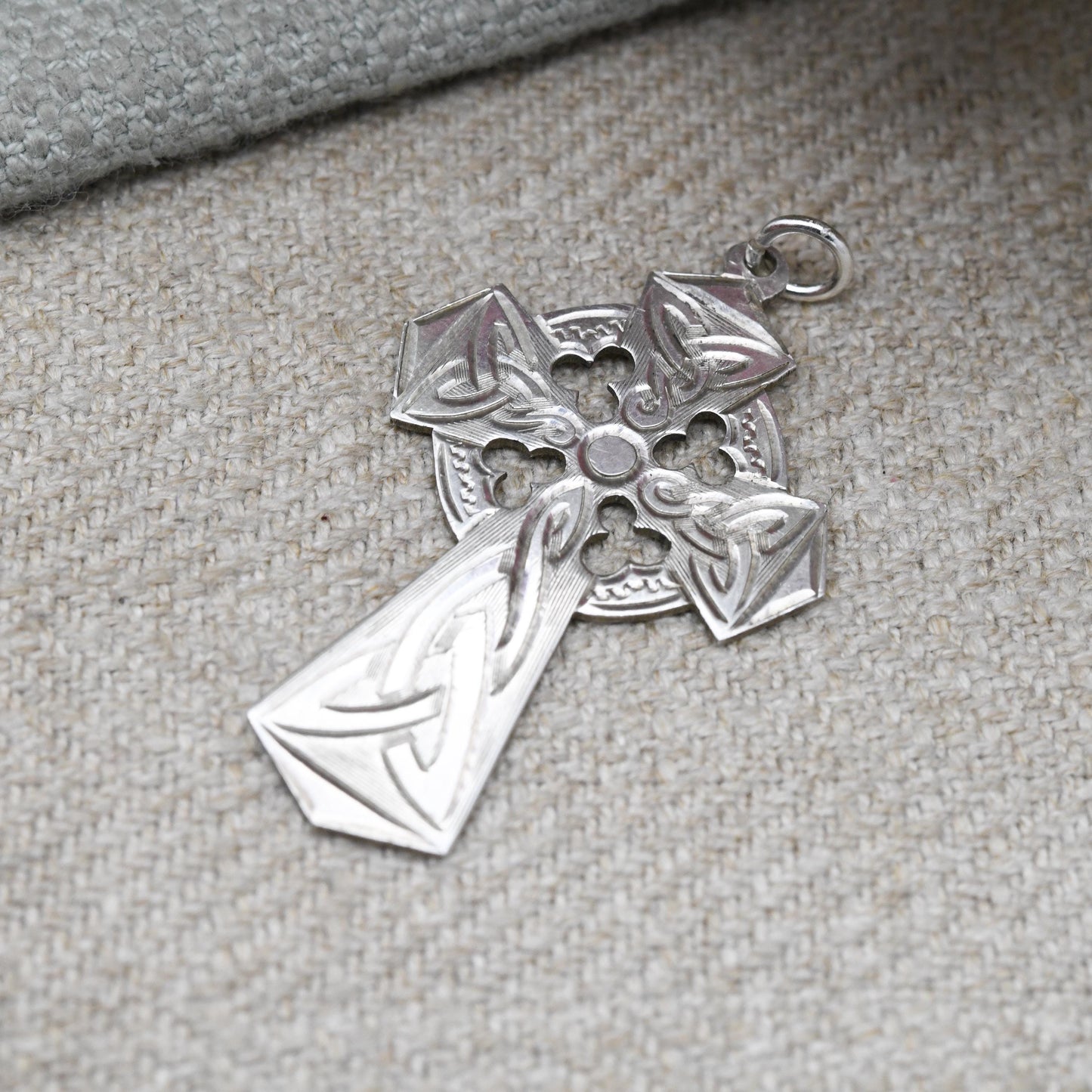 Vintage Silver Celtic Cross Pendant 1978 - Engraved Celtic Twists and Triquetras | Vintage Religious Jewellery Gift