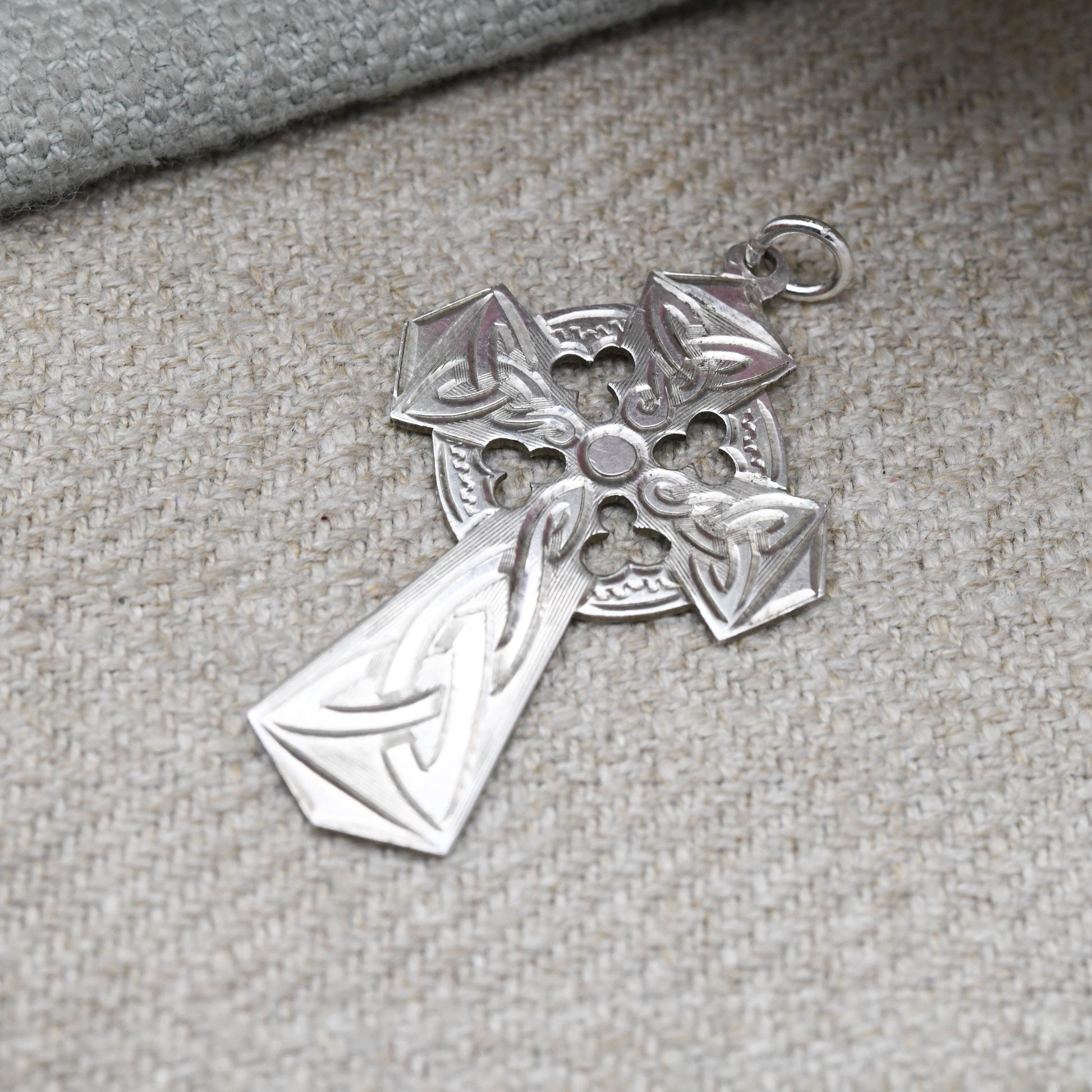 Vintage Silver Celtic Cross Pendant 1978 - Engraved Celtic Twists and Triquetras | Vintage Religious Jewellery Gift