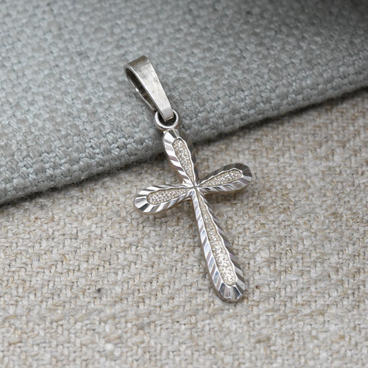 Vintage Andreas Daub Sterling Silver Cross - Textured and Geometric Design Christian Crucifix Pendant | Gift for Baptism Christening