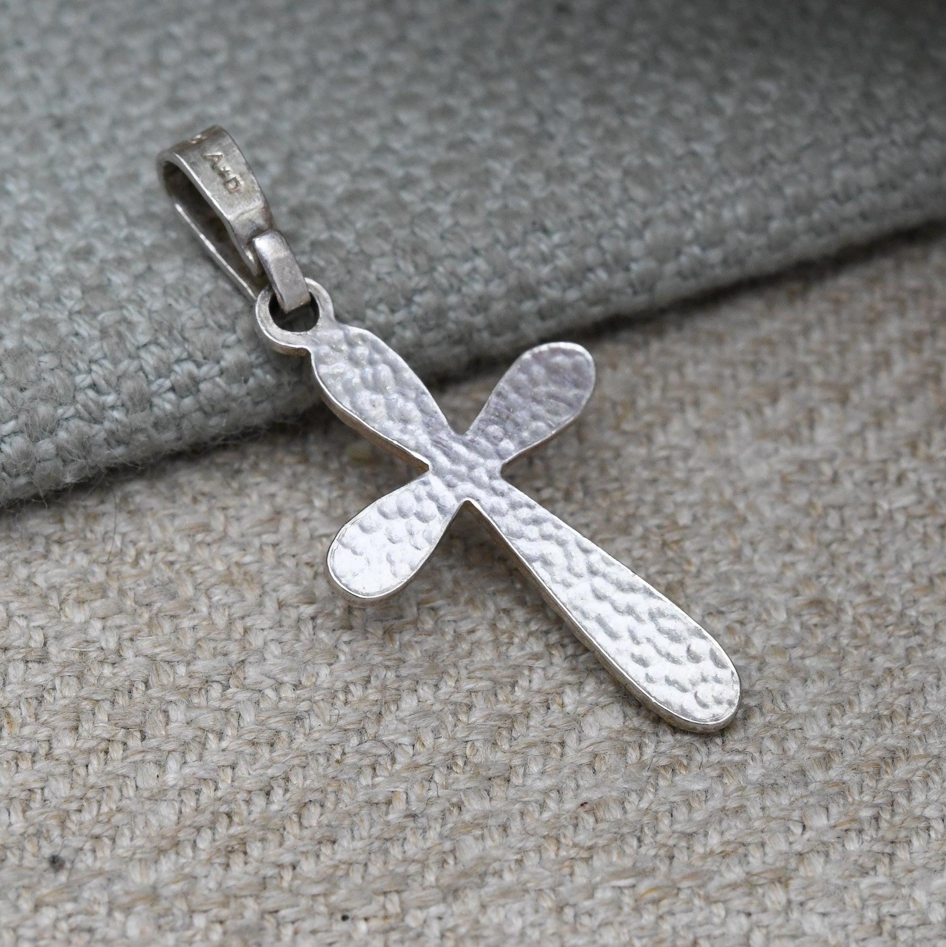 Vintage Andreas Daub Sterling Silver Cross - Textured and Geometric Design Christian Crucifix Pendant | Gift for Baptism Christening