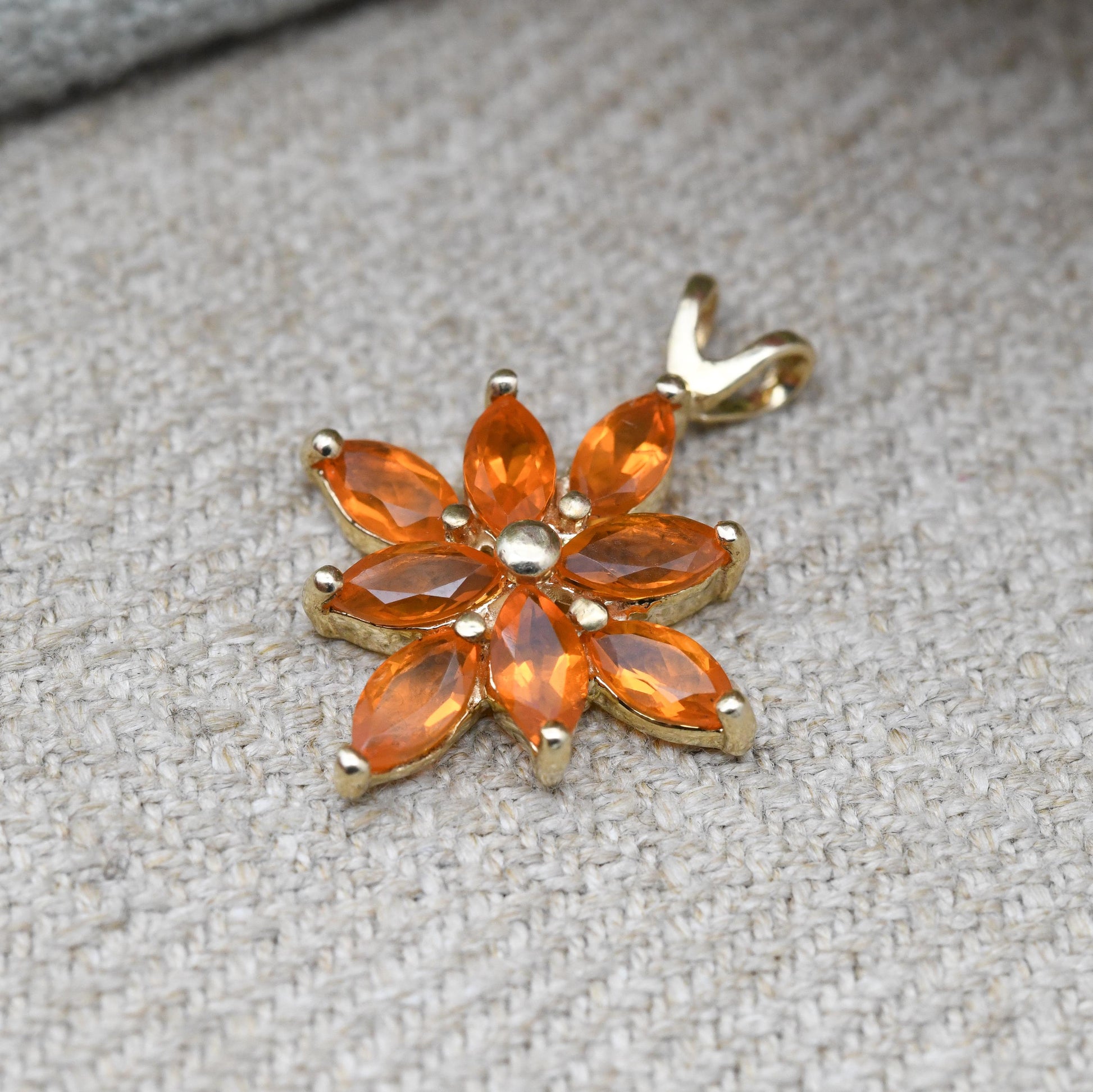 9ct Gold Orange Gemstone Floral Pendant Gems TV - Pretty Gold Gift for Her | Solid Gold Jewellery for Necklace Chain