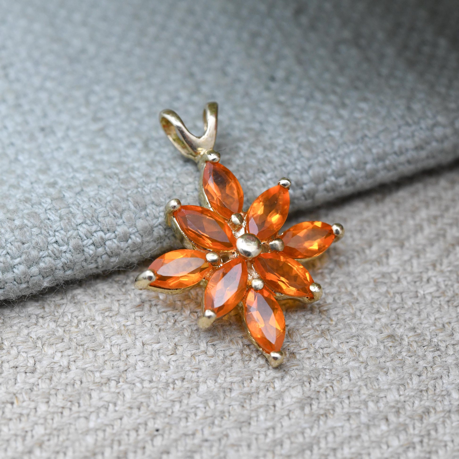 9ct Gold Orange Gemstone Floral Pendant Gems TV - Pretty Gold Gift for Her | Solid Gold Jewellery for Necklace Chain