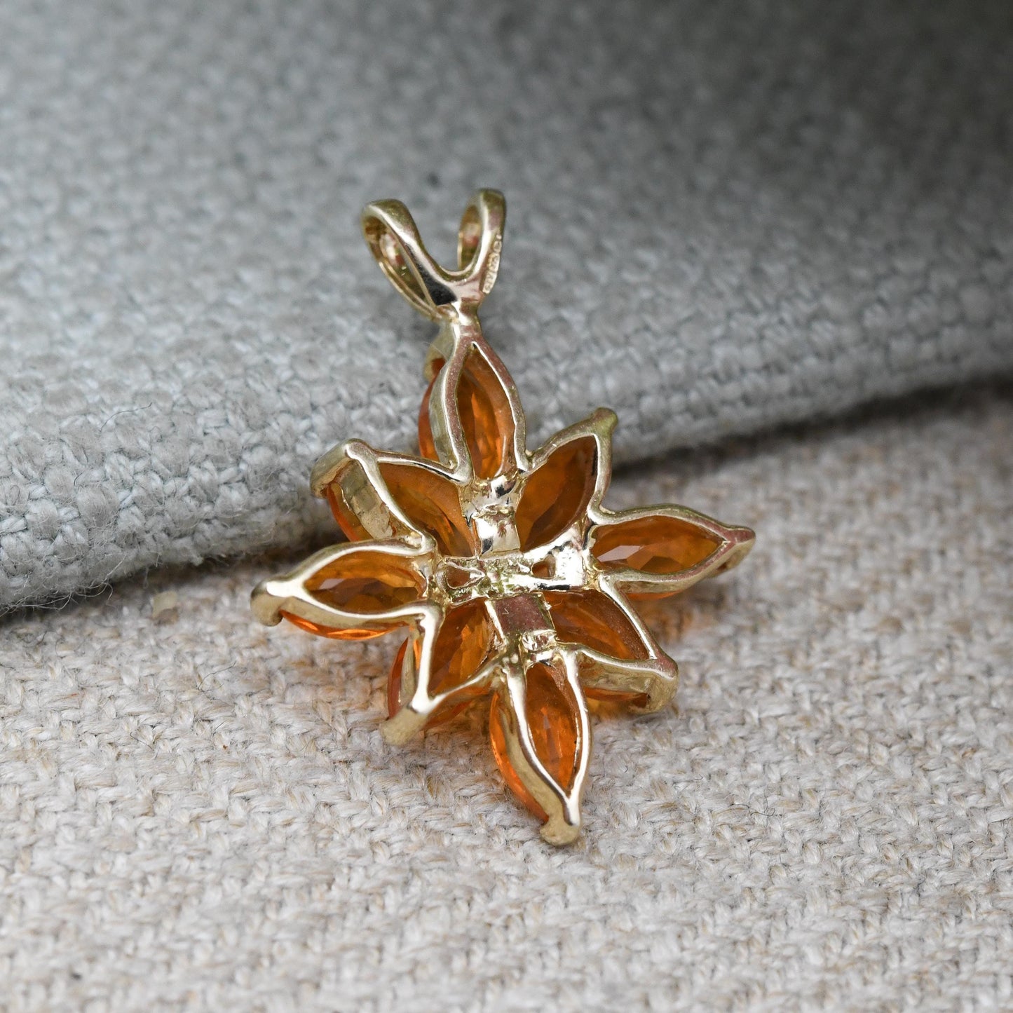 9ct Gold Orange Gemstone Floral Pendant Gems TV - Pretty Gold Gift for Her | Solid Gold Jewellery for Necklace Chain