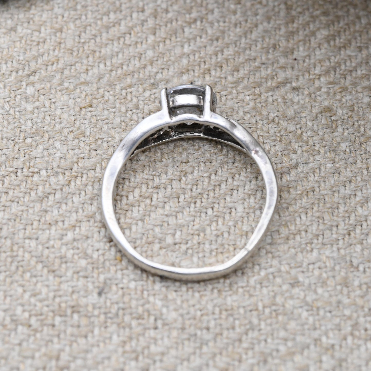 Vintage Sterling Silver Clear Stone Solitaire Ring - Large White Stone with Side Stones | Placeholder Ring | UK Size - K 1/2 US Size - 6 1/2