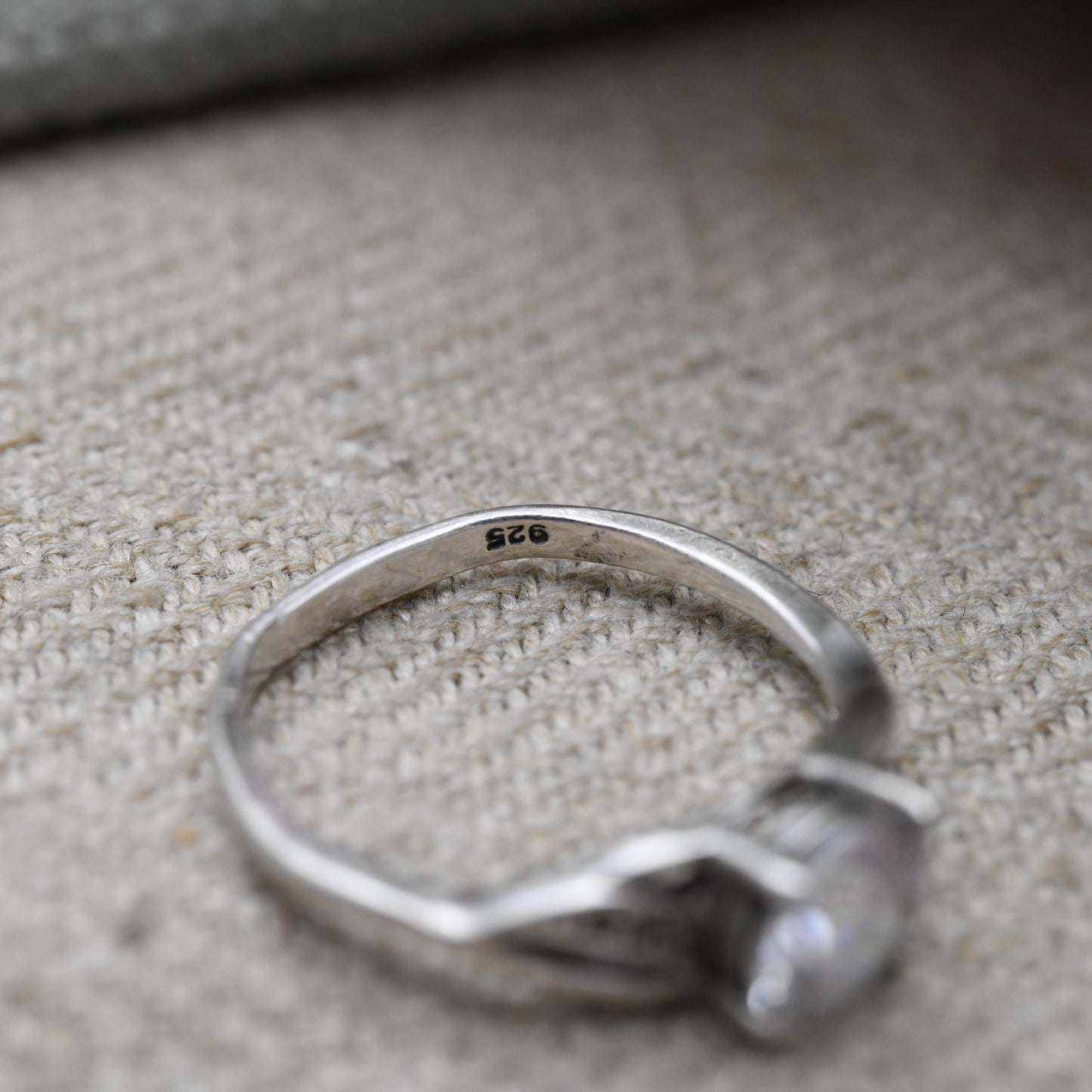 Vintage Sterling Silver Clear Stone Solitaire Ring - Large White Stone with Side Stones | Placeholder Ring | UK Size - K 1/2 US Size - 6 1/2