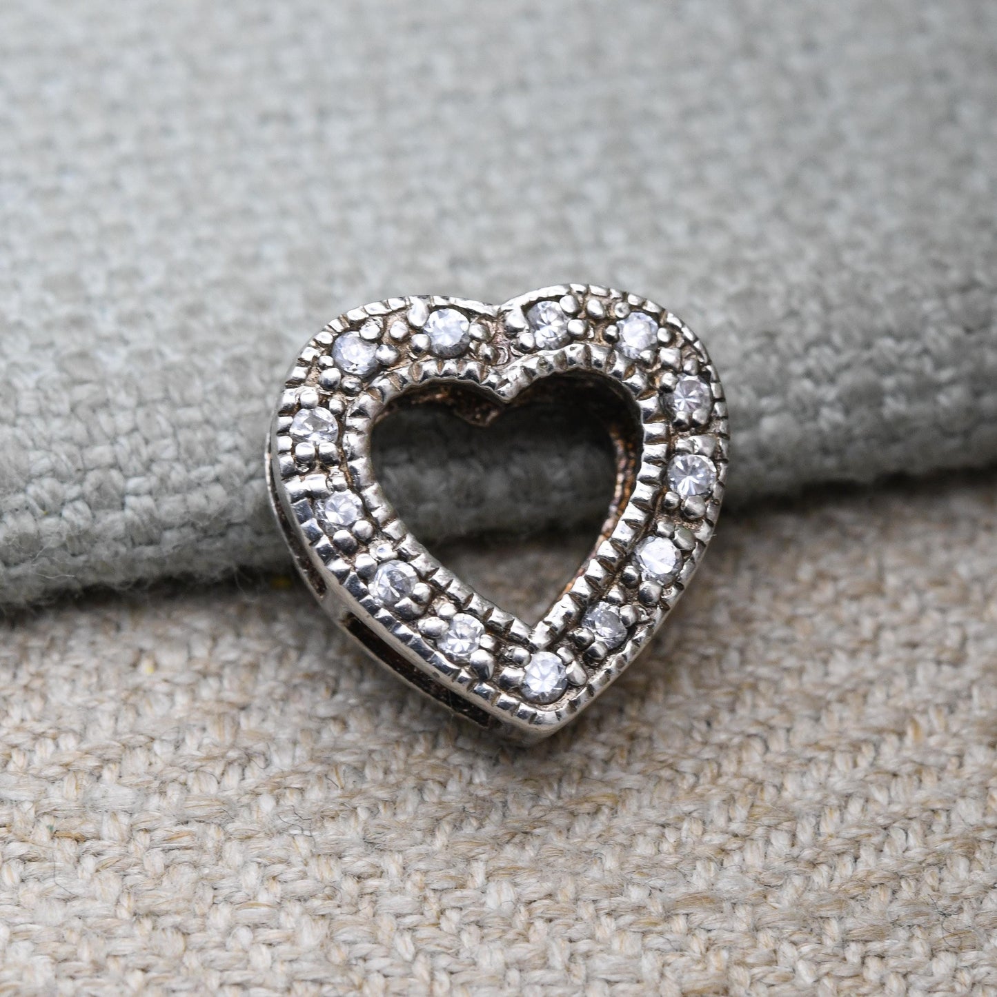 Vintage Sterling Silver and White Stone Heart Charm Pendant - Openwork Love Heart | Romantic Gift for Pendant Necklace Chain