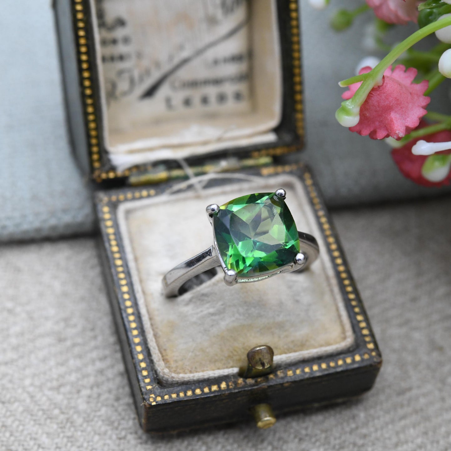 TGGC Sterling Silver Green Chrome Diopside Ring - The Genuine Gemstone Company Green Stone Cocktail Ring | UK Size - N | US Size - 6 3/4