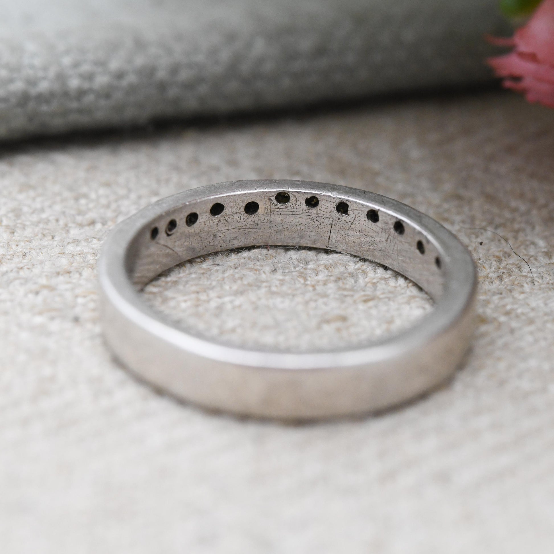 Vintage Sterling Silver Half Eternity Ring with Clear Stones - Minimal Y2K Design Flush Setting Band | UK Size - P | US Size - 7 1/2
