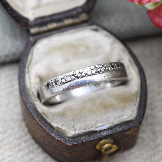 Vintage Sterling Silver Half Eternity Ring with Clear Stones - Minimal Y2K Design Flush Setting Band | UK Size - P | US Size - 7 1/2