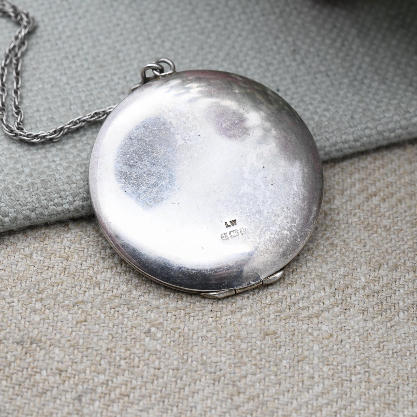Vintage Sterling Silver Locket Pendant with Flower Engraving and Prince of Wales Chain 1976 - Large Circle Floral Decoration | Gift for Her