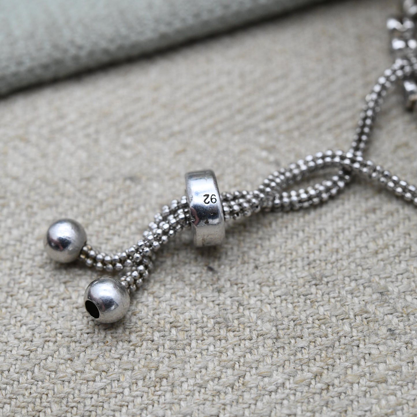 Vintage Sterling Silver White Stone Adjustable Tennis Chain Bracelet - Bezel Clear Stone Setting | Beautiful Bracelet