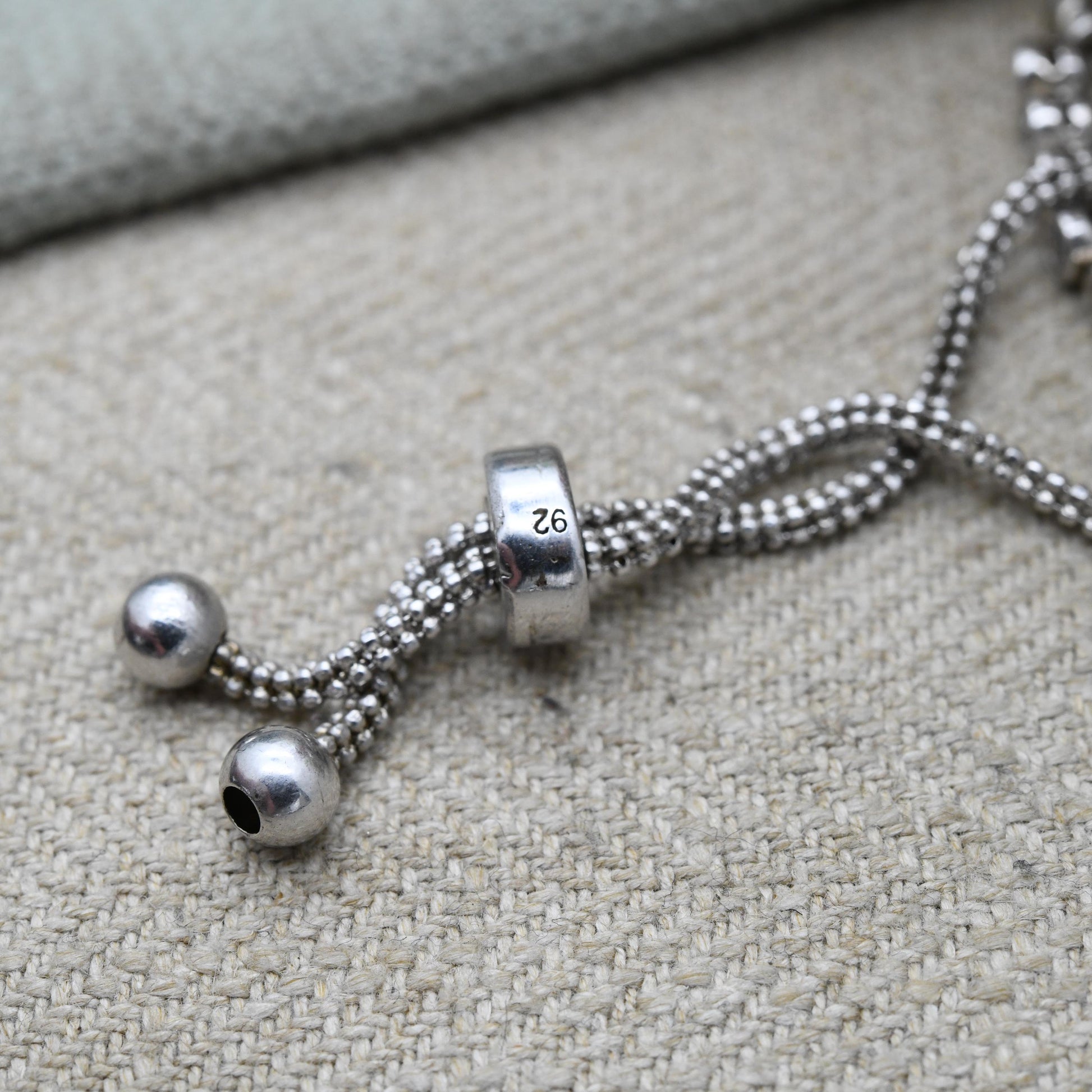 Vintage Sterling Silver White Stone Adjustable Tennis Chain Bracelet - Bezel Clear Stone Setting | Beautiful Bracelet