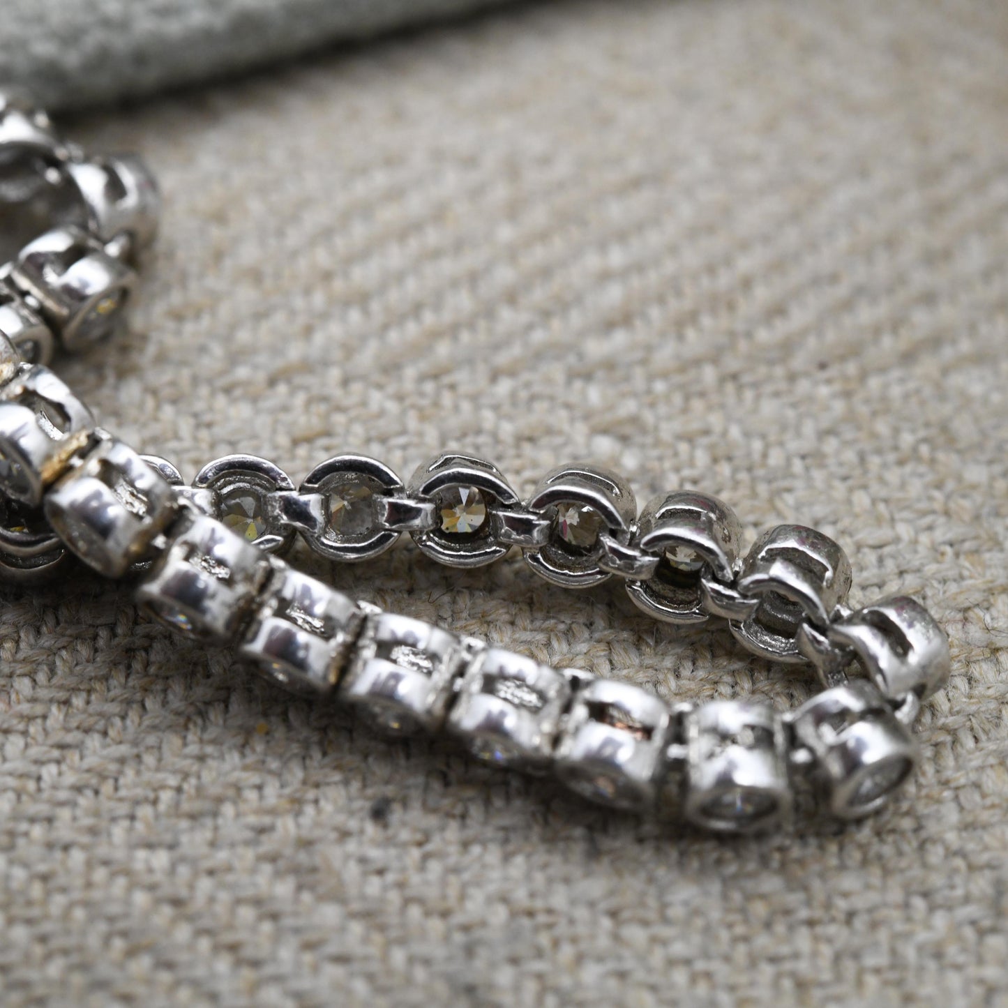 Vintage Sterling Silver White Stone Adjustable Tennis Chain Bracelet - Bezel Clear Stone Setting | Beautiful Bracelet