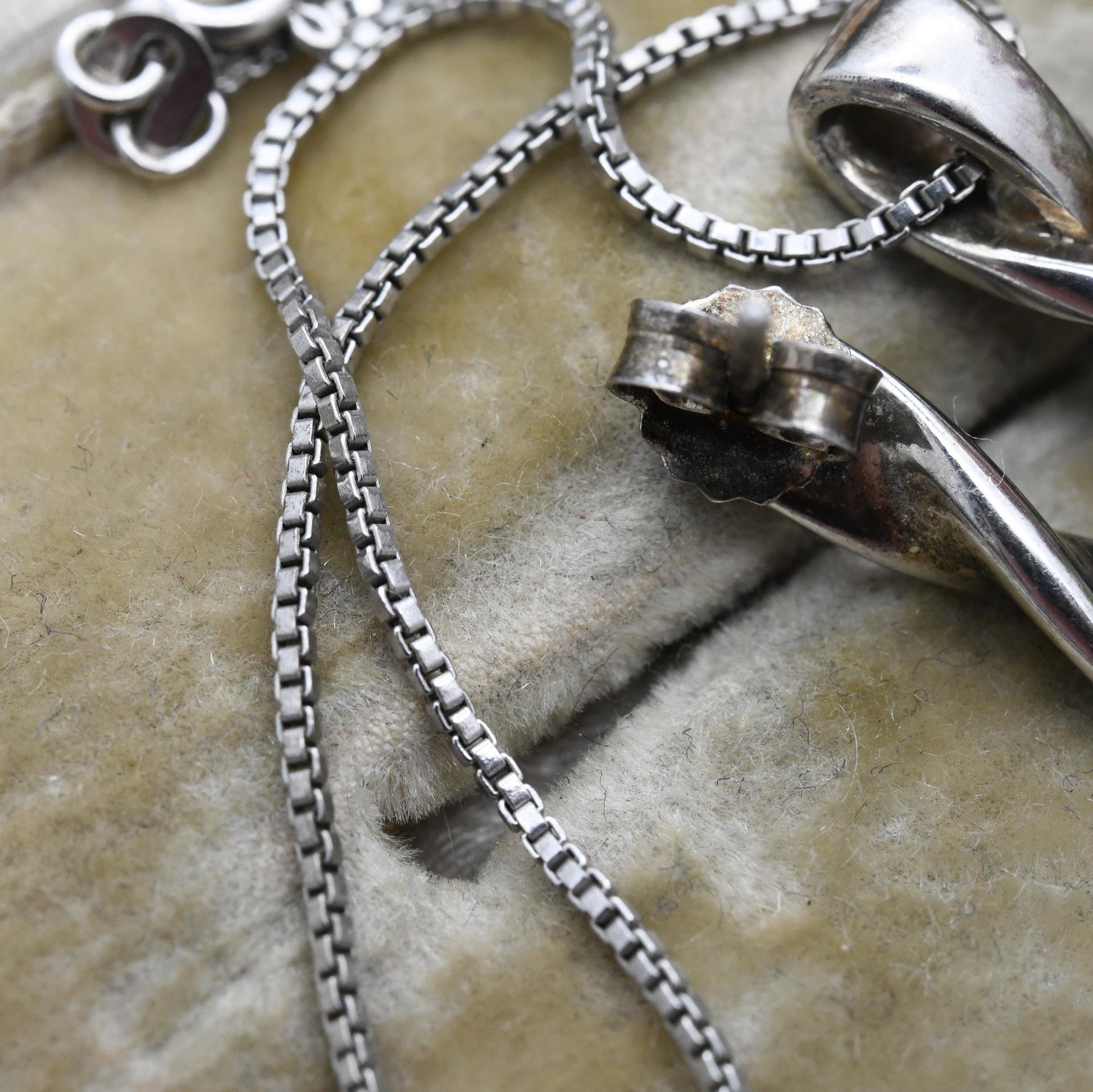 Sterling Silver Diamond Minimalist Necklace and Drop Earrings Set - Twisted Shape Flush White Stone | Gift for Her