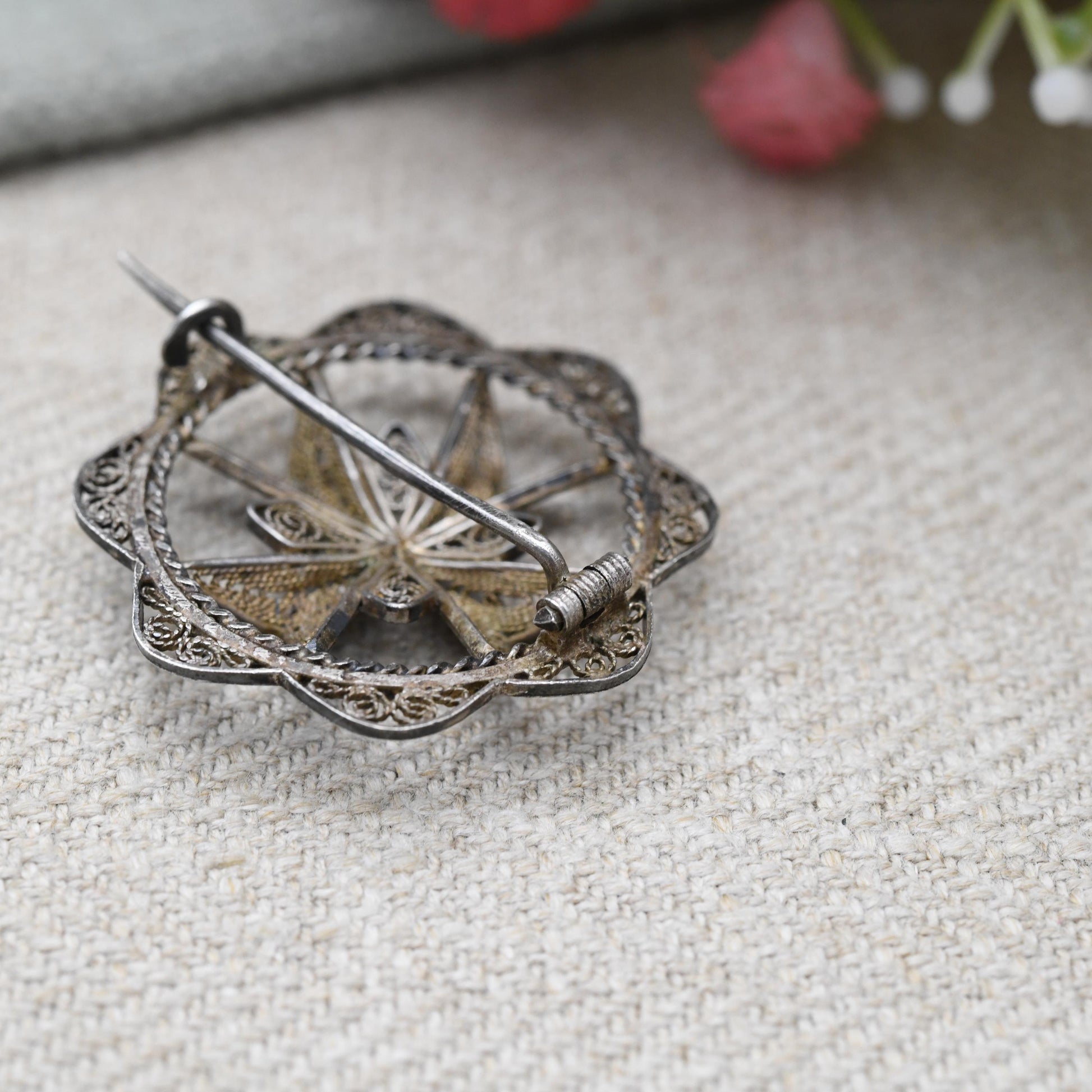 Vintage Silver Filigree Maltese Cross Brooch | Solid Silver Ladies Pin Brooch | 917 Silver | Malta Silver