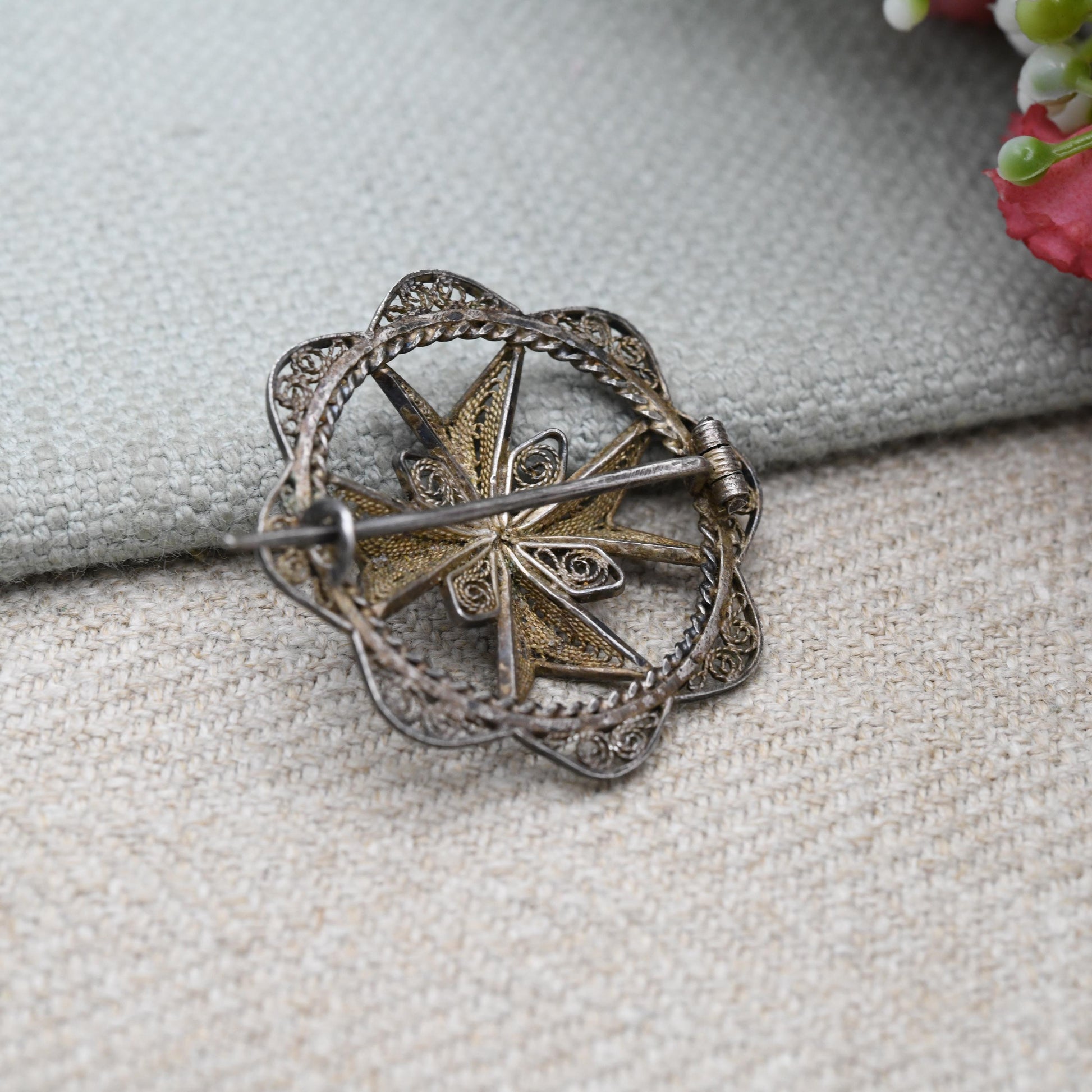 Vintage Silver Filigree Maltese Cross Brooch | Solid Silver Ladies Pin Brooch | 917 Silver | Malta Silver