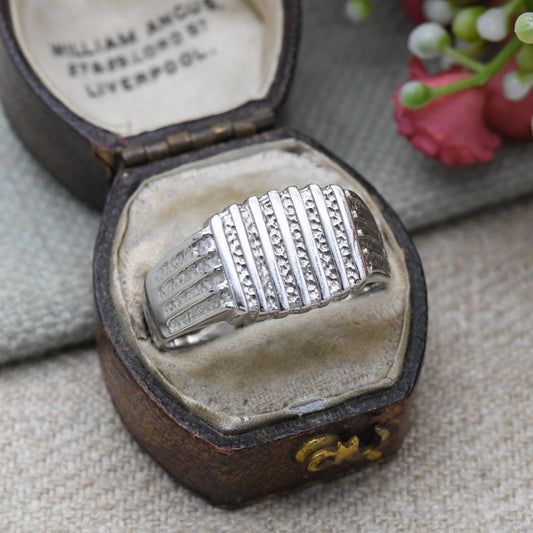 Vintage Sterling Silver Signet Ring - Unisex Ring Geometric Pattern Everyday | Large Thumb Ring | UK Size - W 1/2 | US Size - 11 1/4