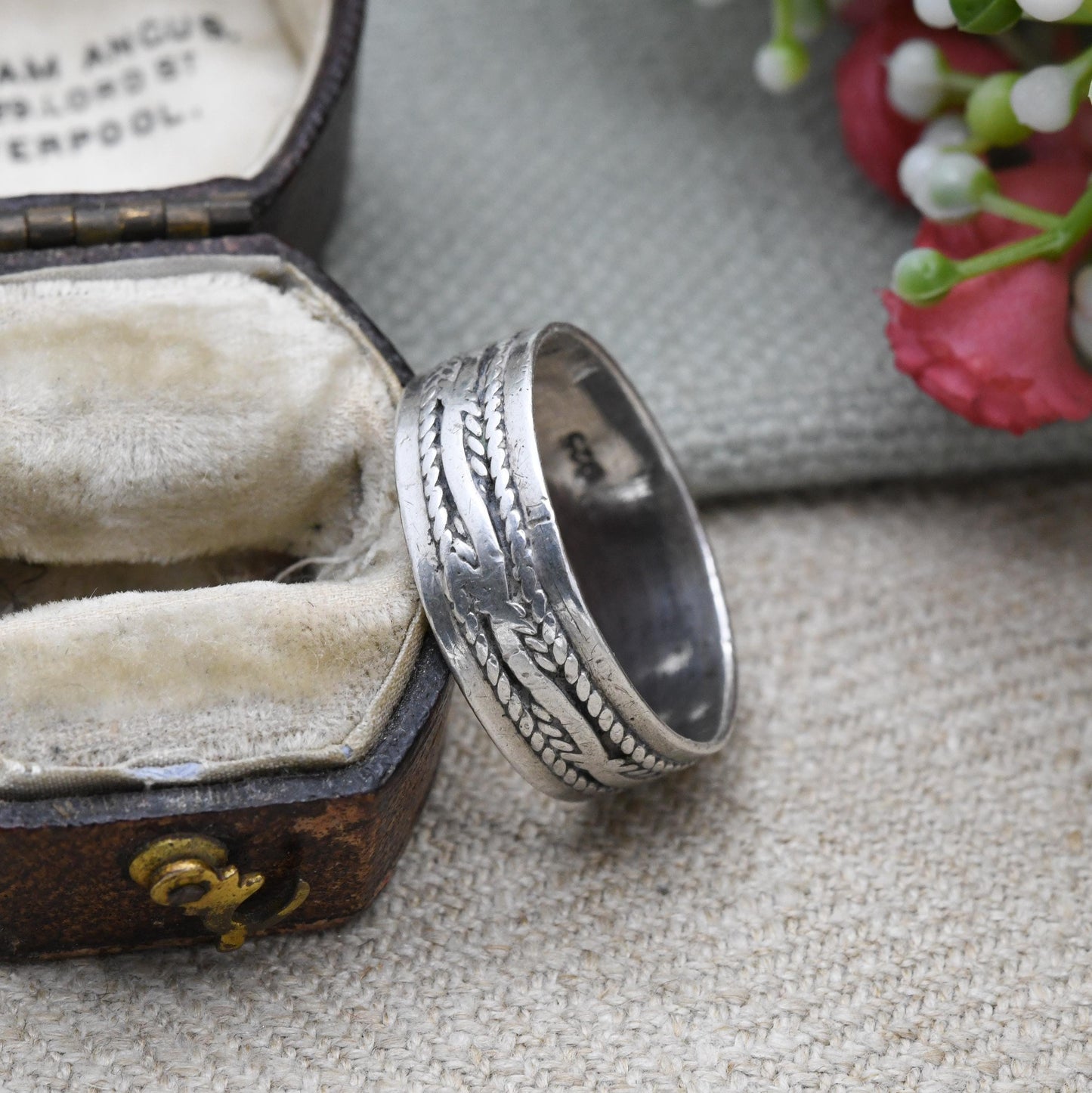 Vintage Sterling Silver Band Ring - Unisex Textured Silver Wide Band | UK Size - T | US Size - 10