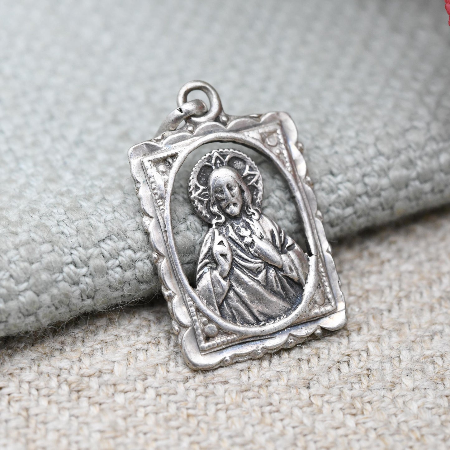 Vintage European Sterling Silver Sacred Heart of Jesus Christ Ornate Design - Religious Christian Gift for Necklace Stack