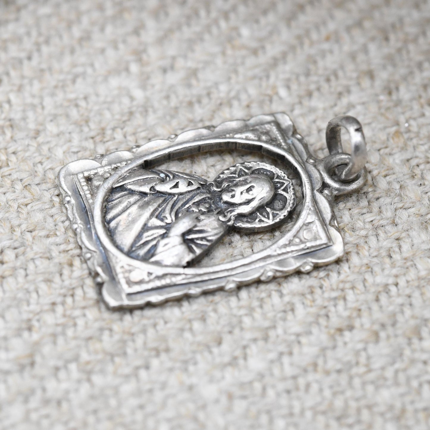 Vintage European Sterling Silver Sacred Heart of Jesus Christ Ornate Design - Religious Christian Gift for Necklace Stack