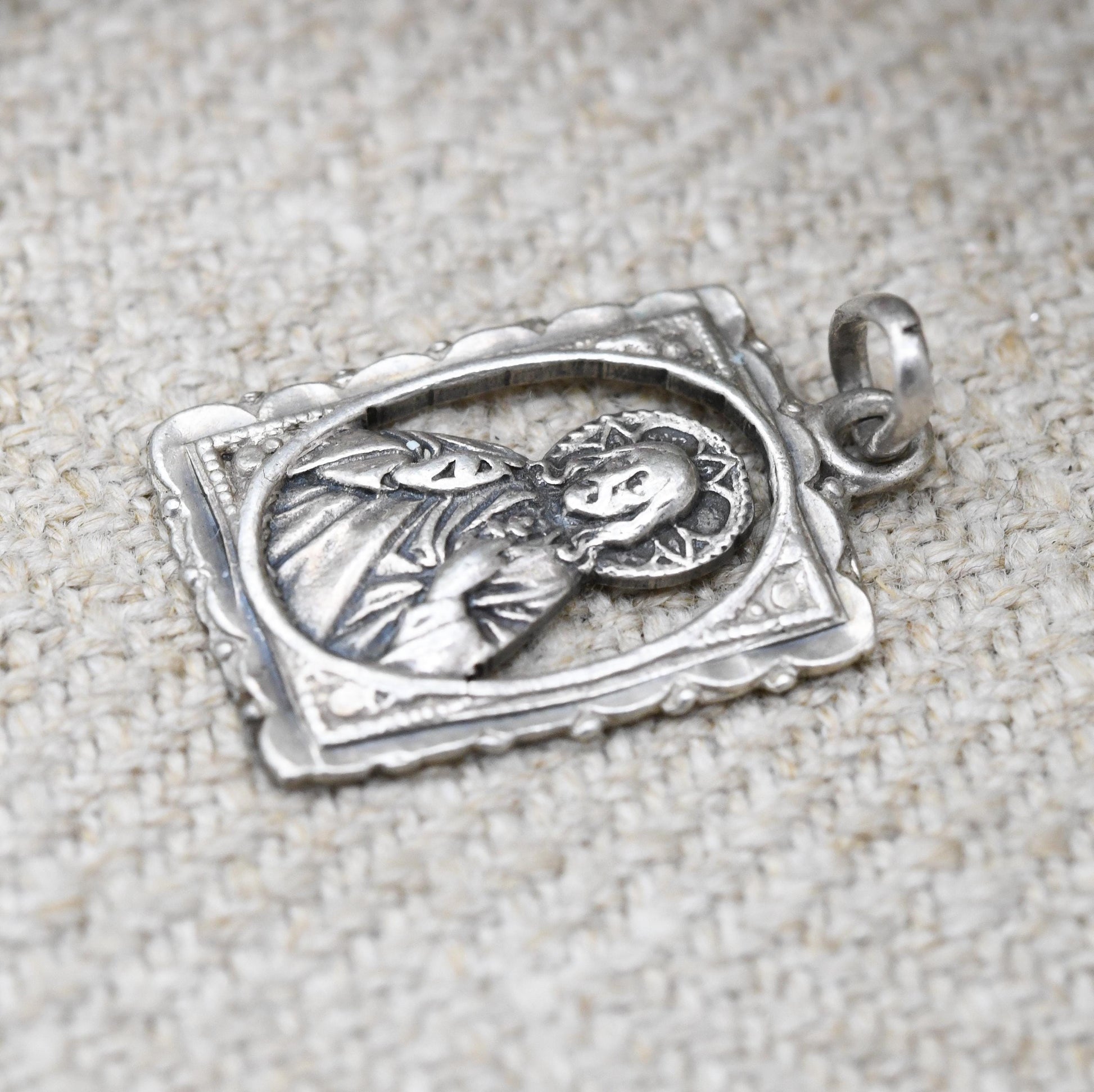 Vintage European Sterling Silver Sacred Heart of Jesus Christ Ornate Design - Religious Christian Gift for Necklace Stack