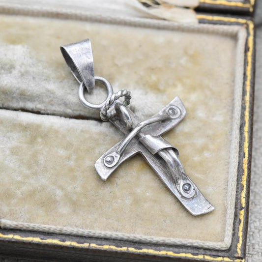 Vintage Mexican Sterling Silver Jesus on the Cross Pendant - Taxco Minimalist Design | Religious Gift for Necklace Stack