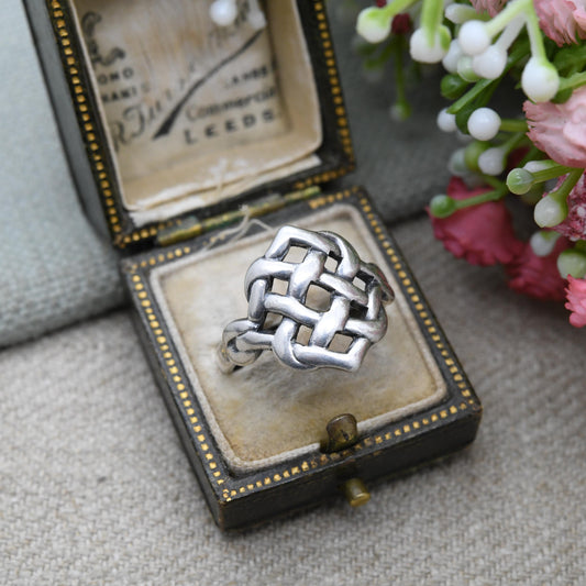 Vintage Sterling Silver Plaited Celtic Band Ring c. 1950s - Openwork Woven Knotted Band | Unisex Jewellery | UK Size - P | US Size - 7 3/4