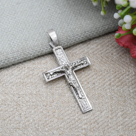 Vintage Sterling Silver Crucifix Pendant Christ on the Cross c. 1950s - True Vintage Antique Style | Religious Jewellery