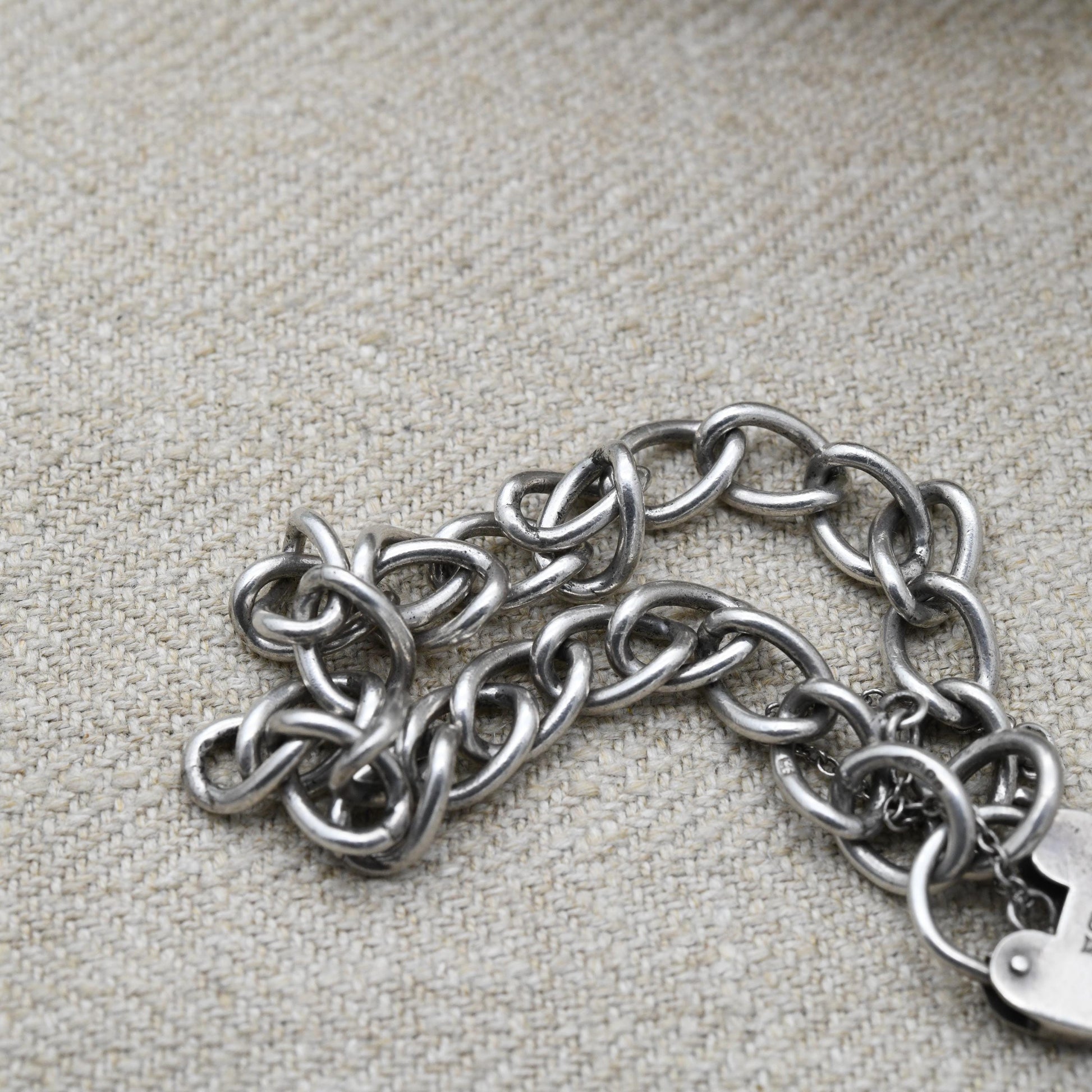 Vintage Sterling Silver Heart Padlock Clasp Chain Bracelet 1983 - Cute Curb Links with Safety Chain | Charm Bracelet | Gift for Her