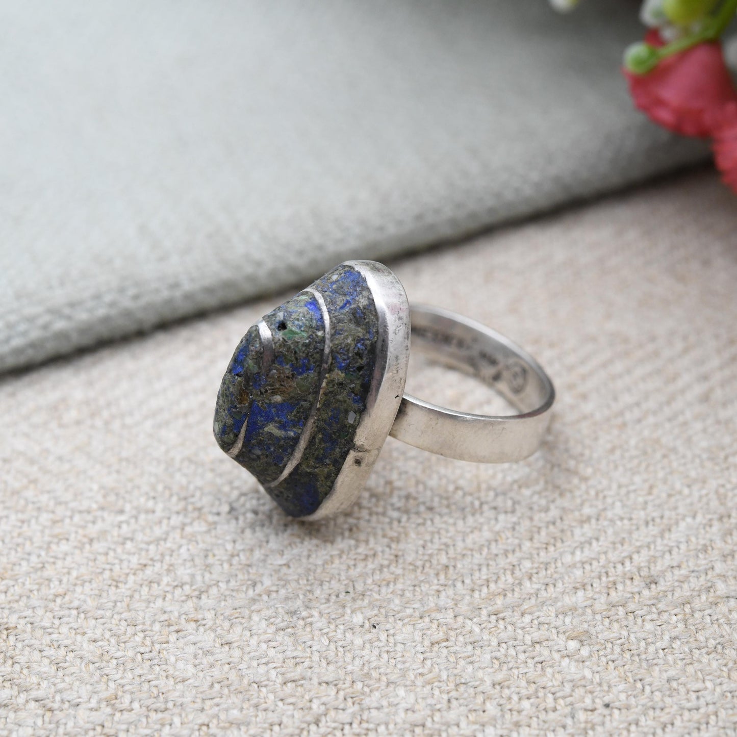 Vintage Mexican Sterling Silver Lapis Lazuli Ring c. 1980s - Collectable Taxco Statement Jewellery | Adjustable UK Size - M US Size - 6 1/4