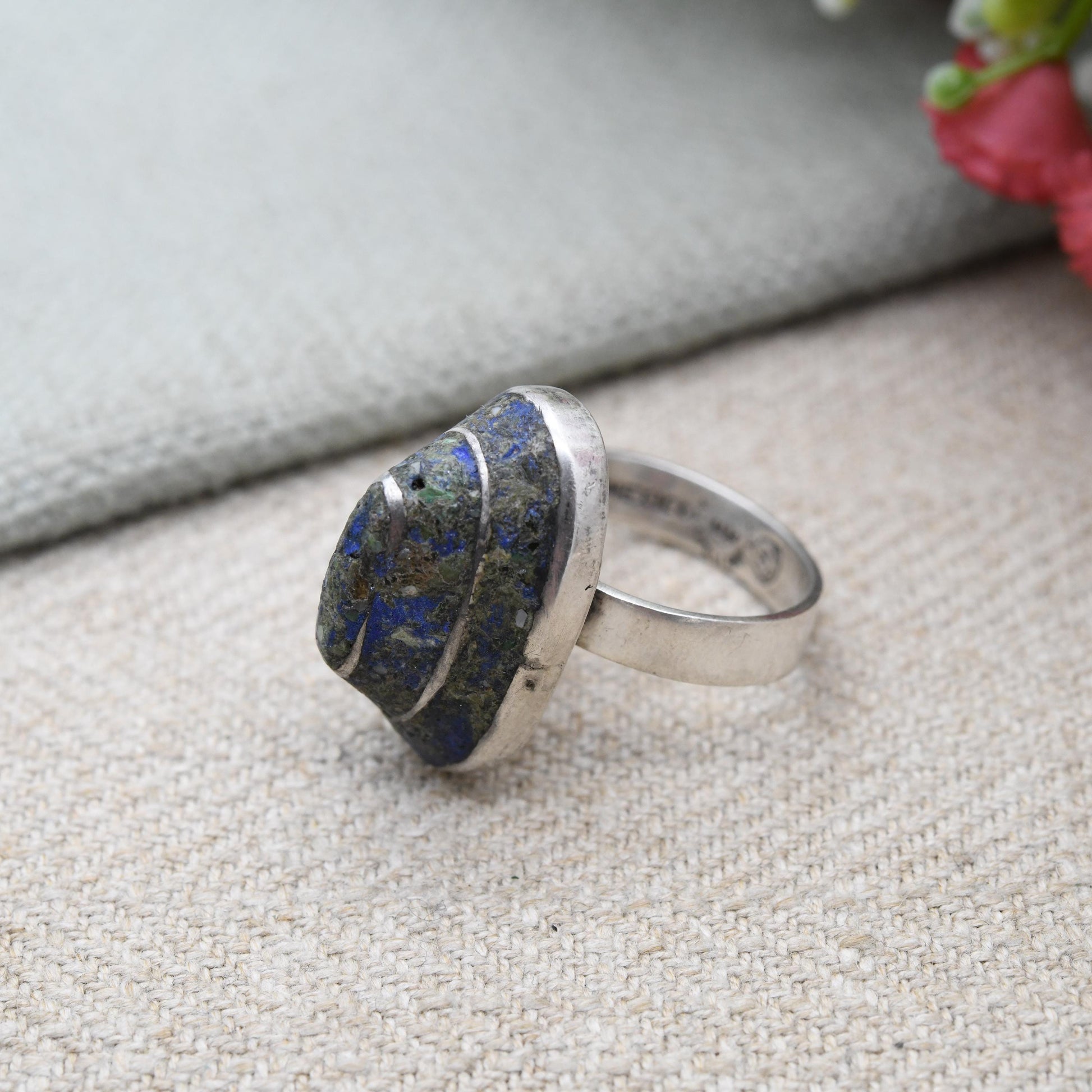 Vintage Mexican Sterling Silver Lapis Lazuli Ring c. 1980s - Collectable Taxco Statement Jewellery | Adjustable UK Size - M US Size - 6 1/4