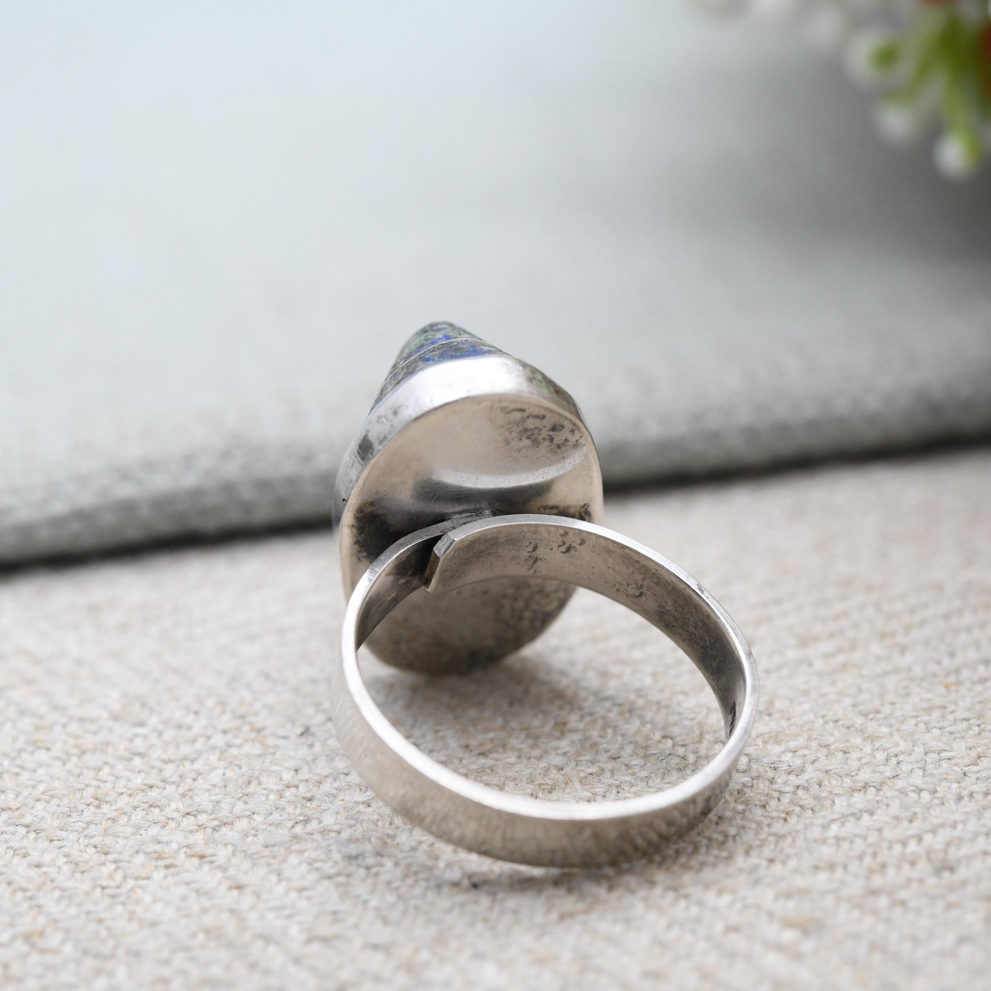 Vintage Mexican Sterling Silver Lapis Lazuli Ring c. 1980s - Collectable Taxco Statement Jewellery | Adjustable UK Size - M US Size - 6 1/4
