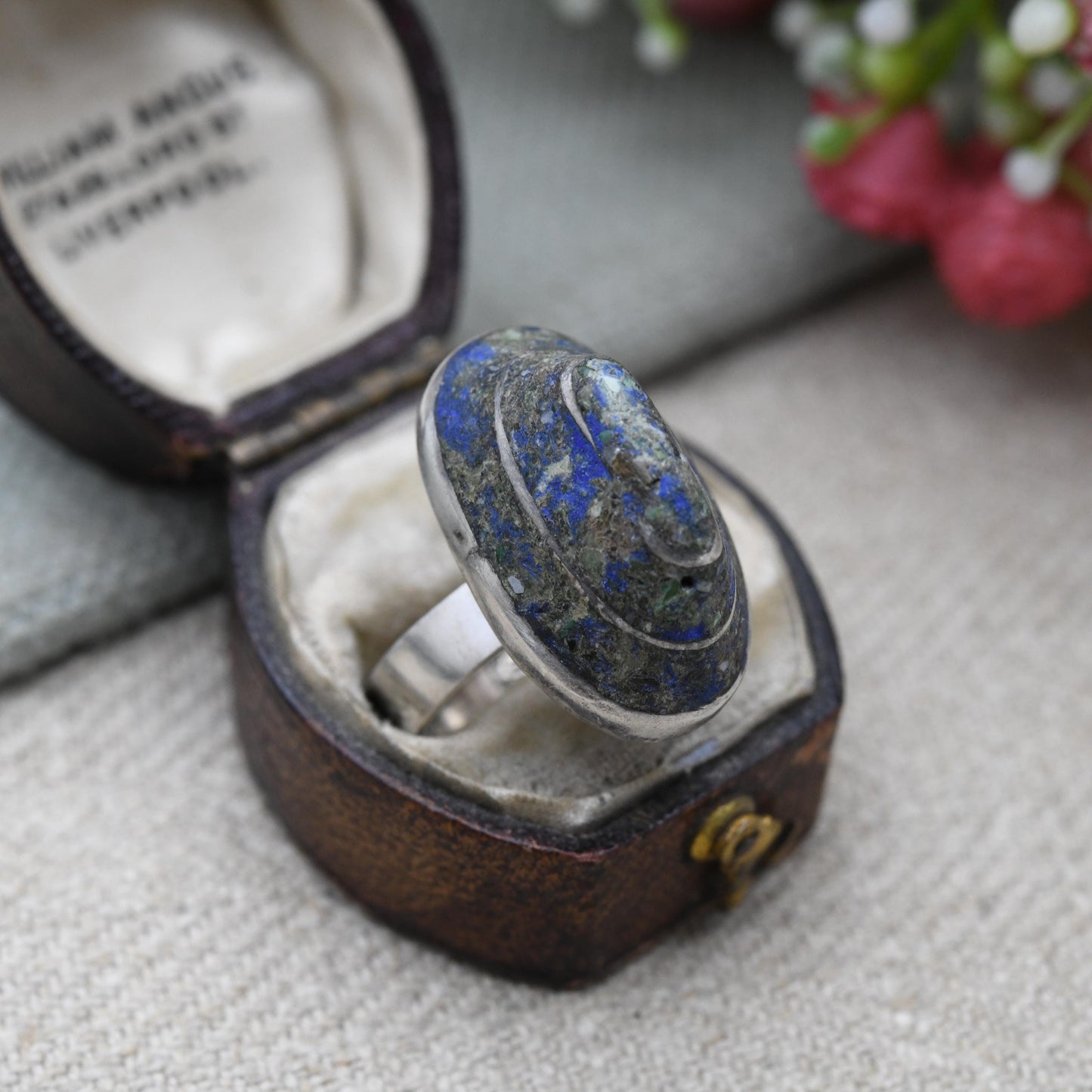Vintage Mexican Sterling Silver Lapis Lazuli Ring c. 1980s - Collectable Taxco Statement Jewellery | Adjustable UK Size - M US Size - 6 1/4