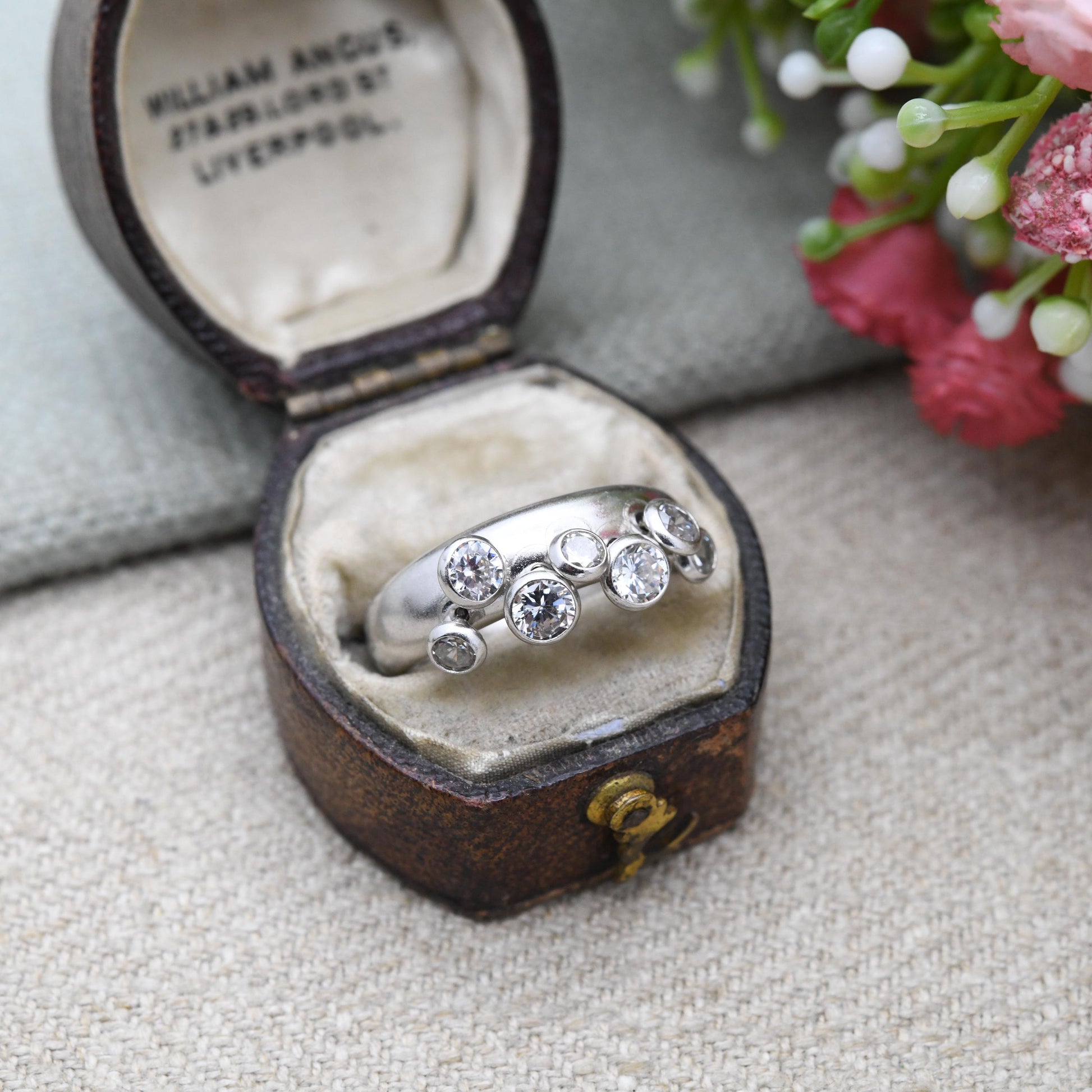 Vintage Sterling Silver CZ Moving Gemstone Band Ring - Large White Articulated Stones | Gift for Her | UK Size - M | US Size - 6 1/4