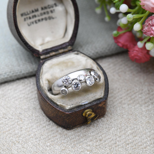 Vintage Sterling Silver CZ Moving Gemstone Band Ring - Large White Articulated Stones | Gift for Her | UK Size - M | US Size - 6 1/4